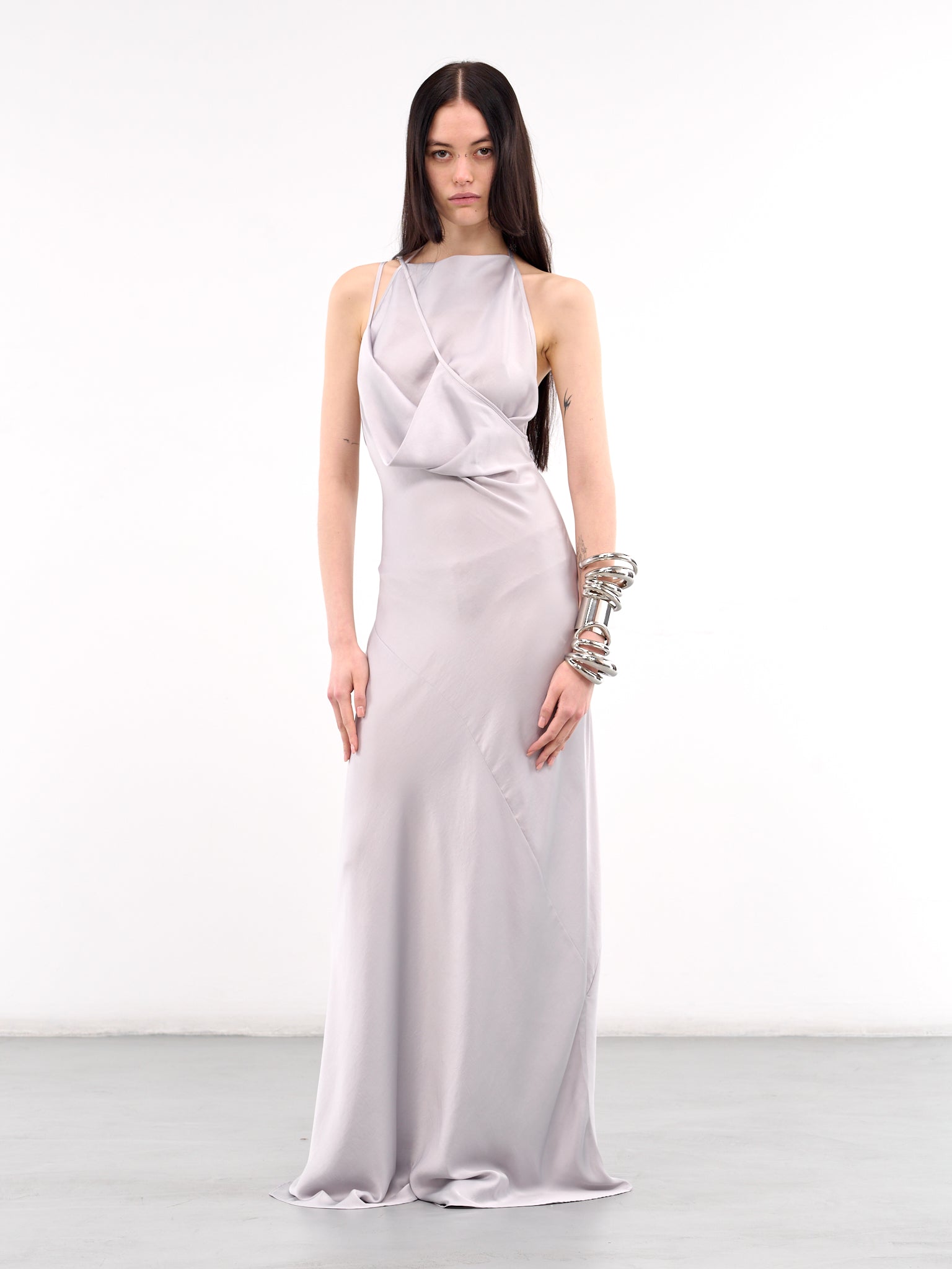 Asymmetric Draped Dress (102DR010-F535-SILVER-GREY)