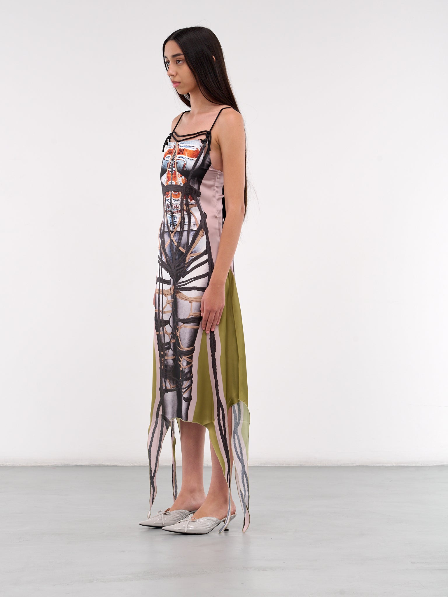 Bondage Print Dress (102DR015-F560-TAUPE-GREEN)