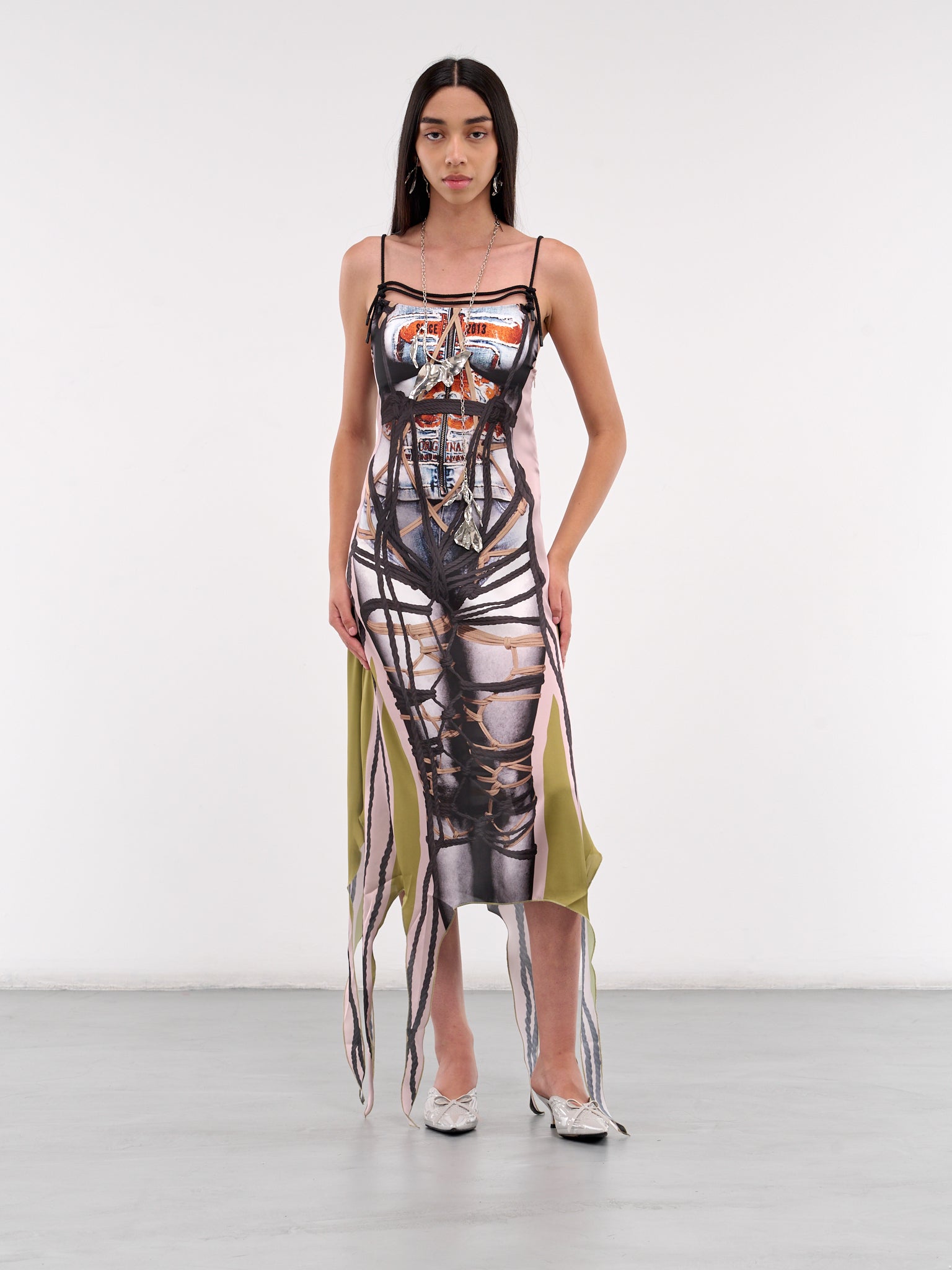 Bondage Print Dress (102DR015-F560-TAUPE-GREEN)