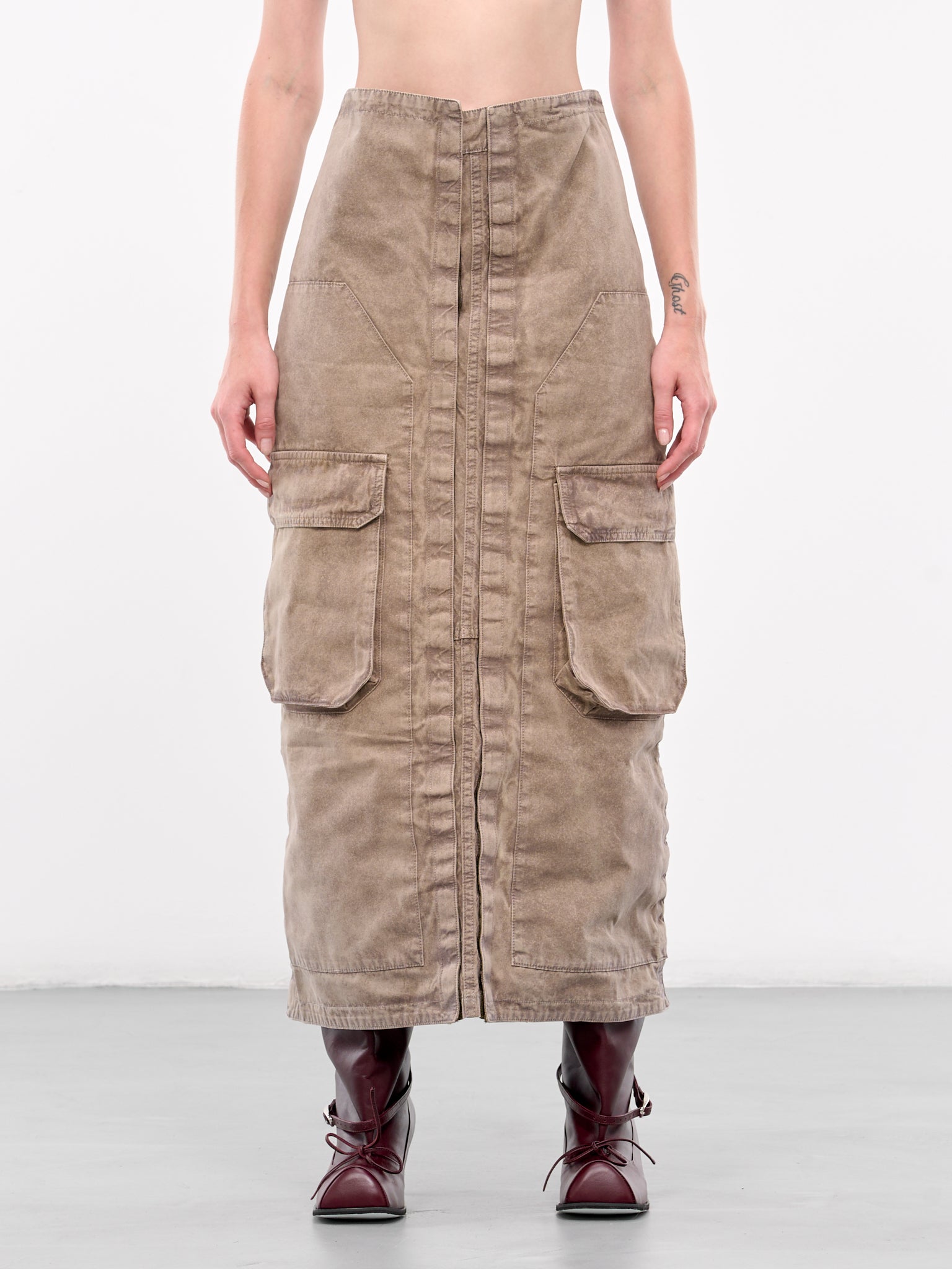 Velcro Cargo Long Skirt (103SK001-F565-KHAKI)