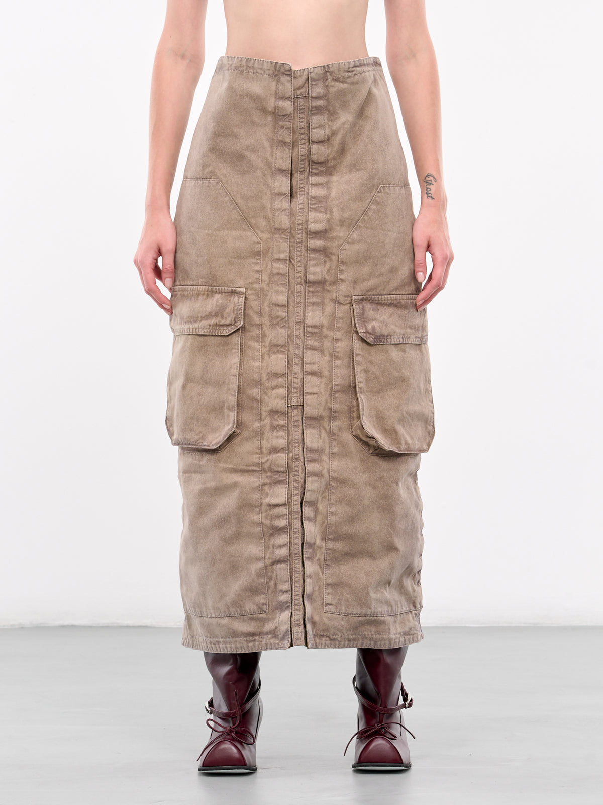 Velcro Cargo Long Skirt (103SK001-F565-KHAKI)