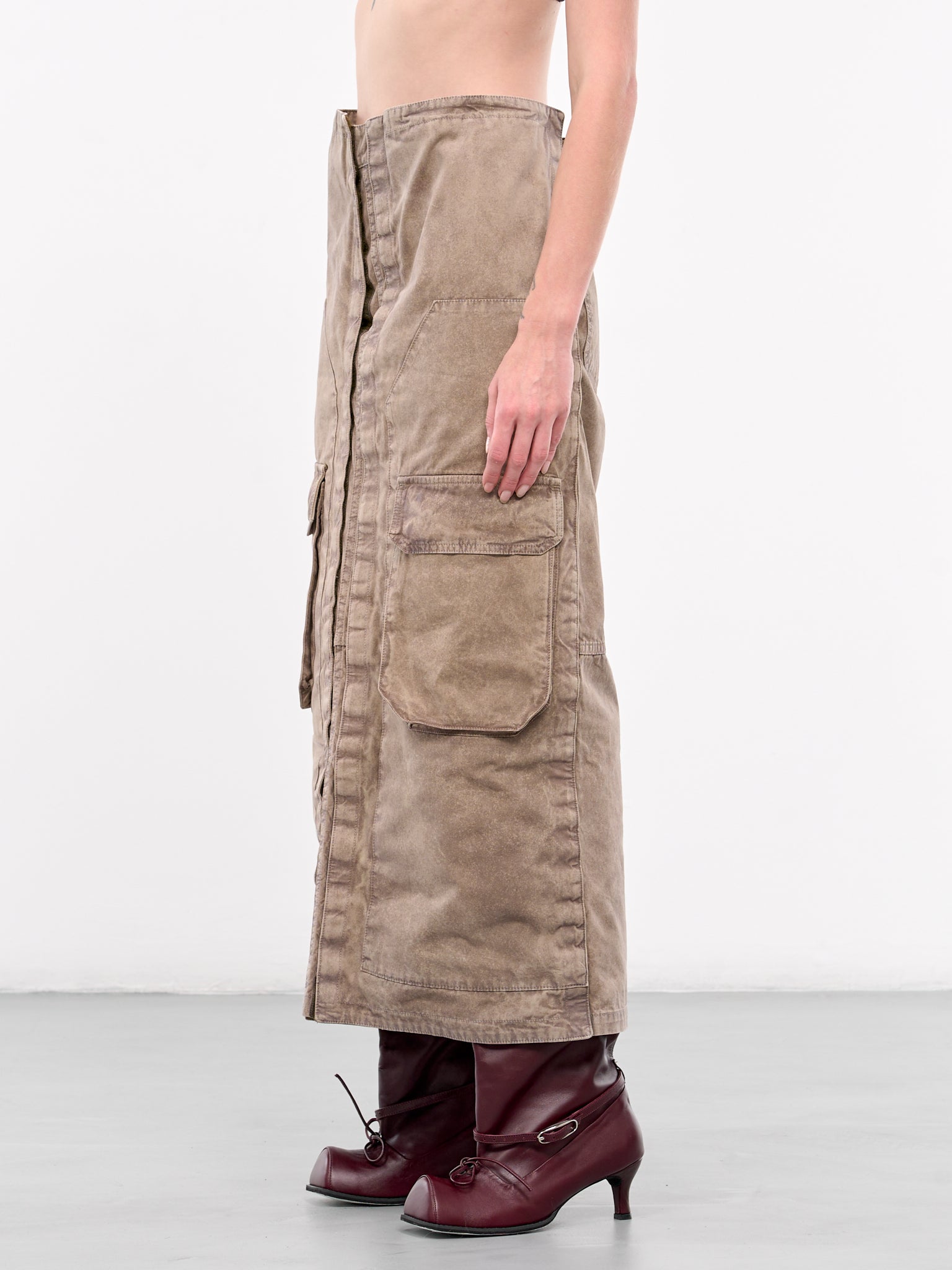 Velcro Cargo Long Skirt (103SK001-F565-KHAKI)