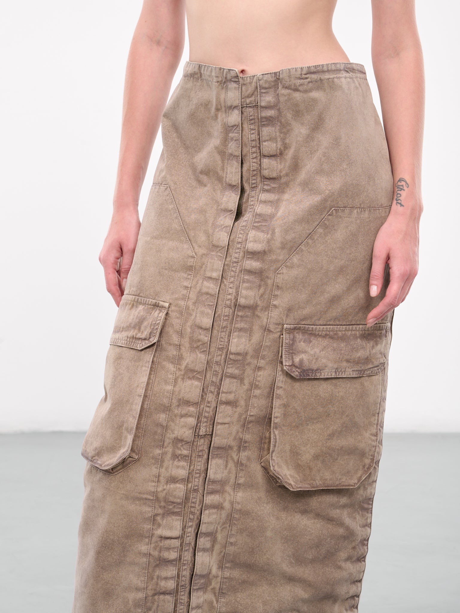 Velcro Cargo Long Skirt (103SK001-F565-KHAKI)