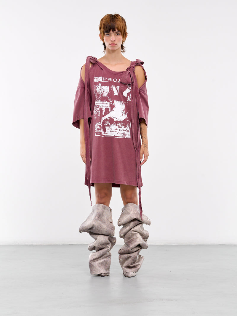 Multi-Scarf Rock Band Print Dress (104DR014-J136-BURGUNDY)