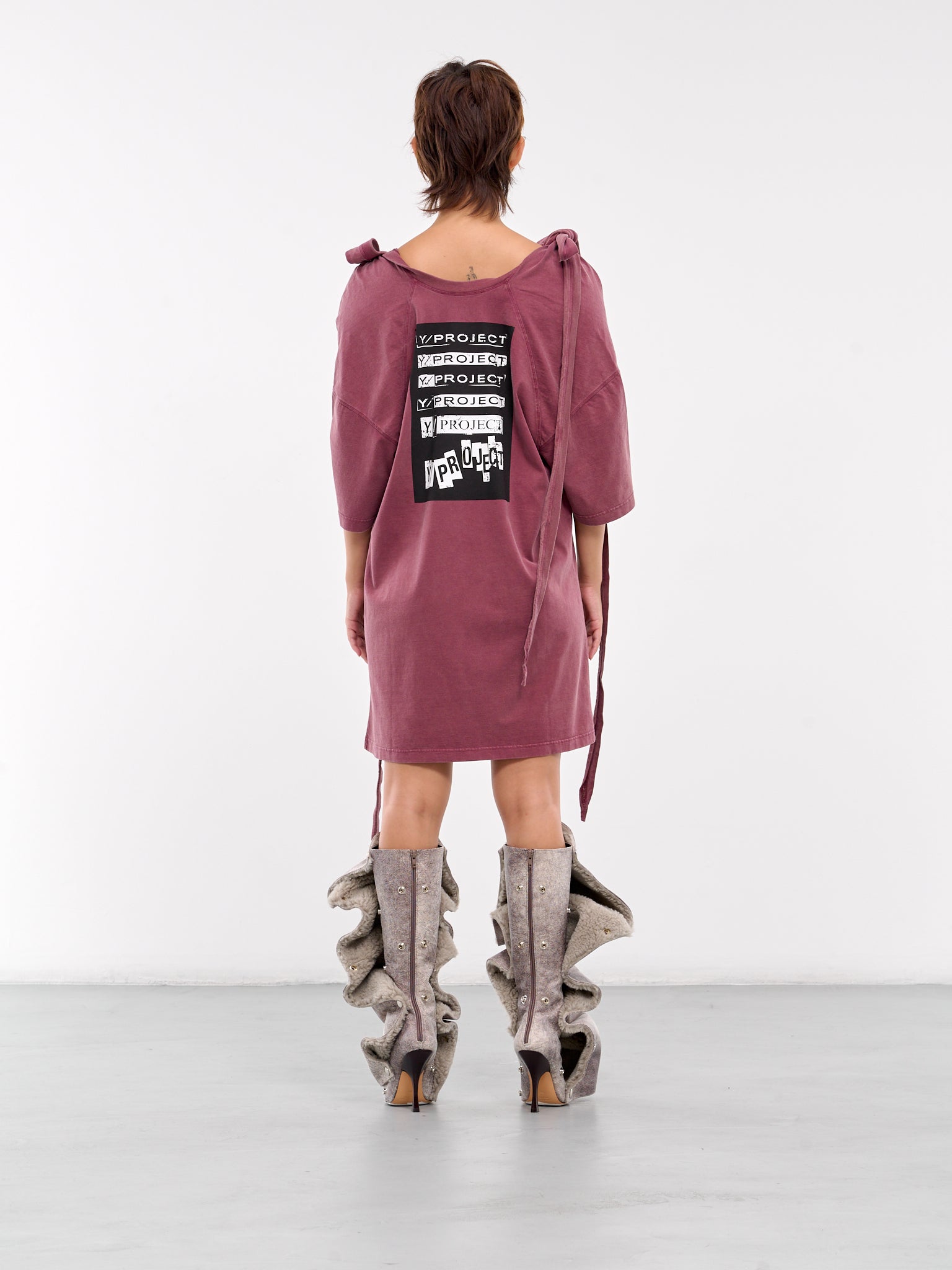 Multi-Scarf Rock Band Print Dress (104DR014-J136-BURGUNDY)