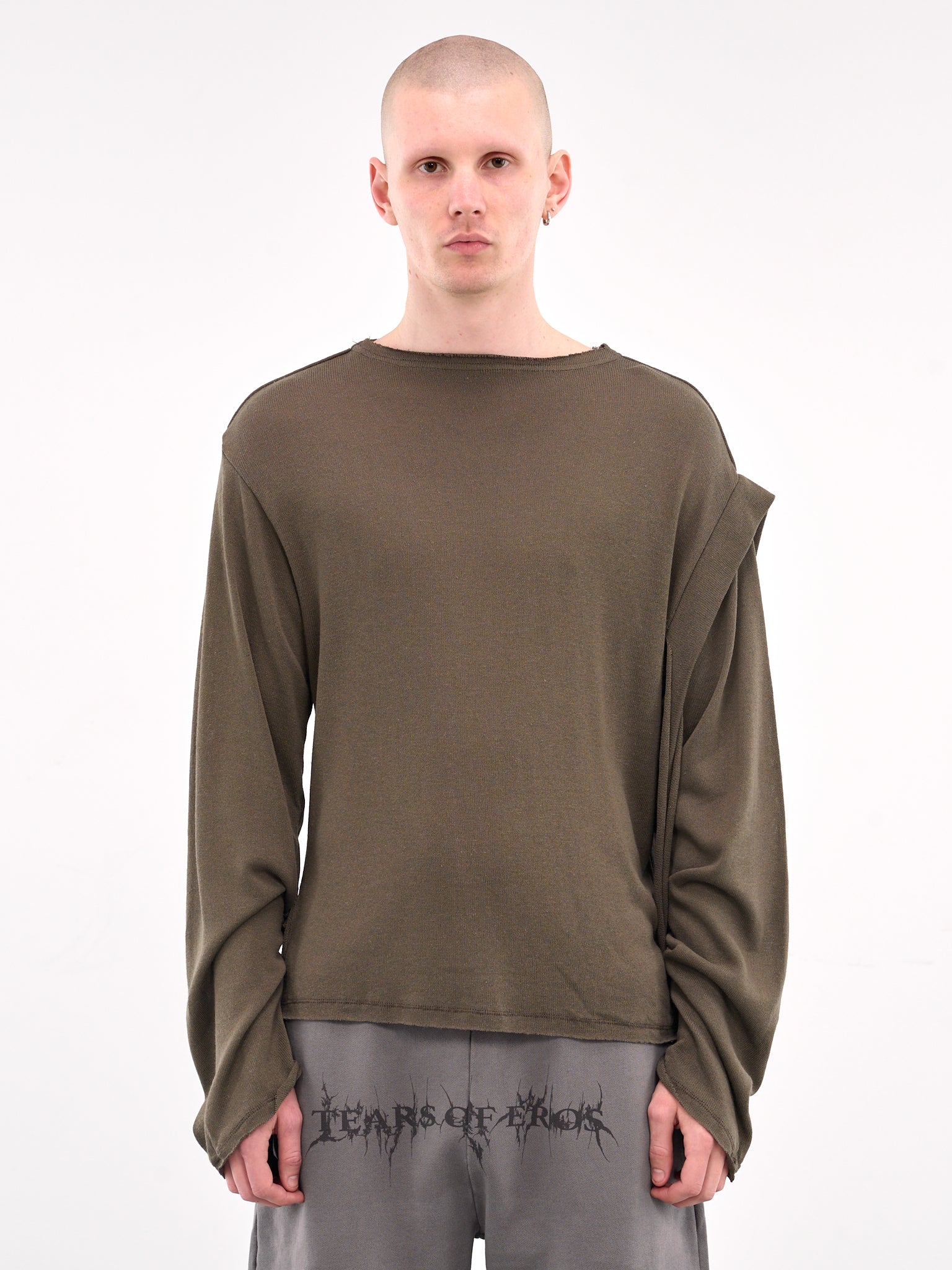 Deconstructed Linen Long Sleeve Tee (10510120601-GREEN)