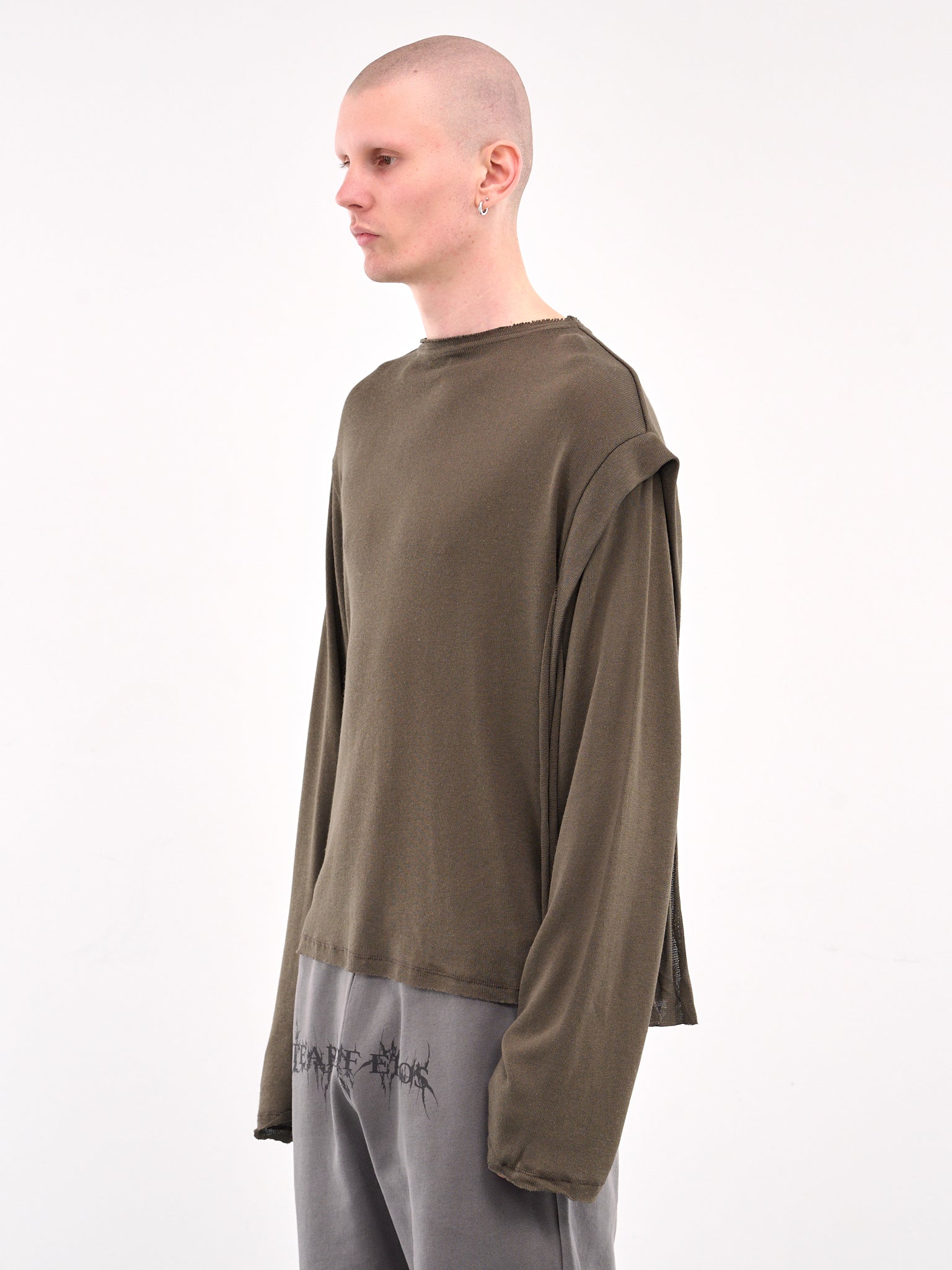 Deconstructed Linen Long Sleeve Tee (10510120601-GREEN)