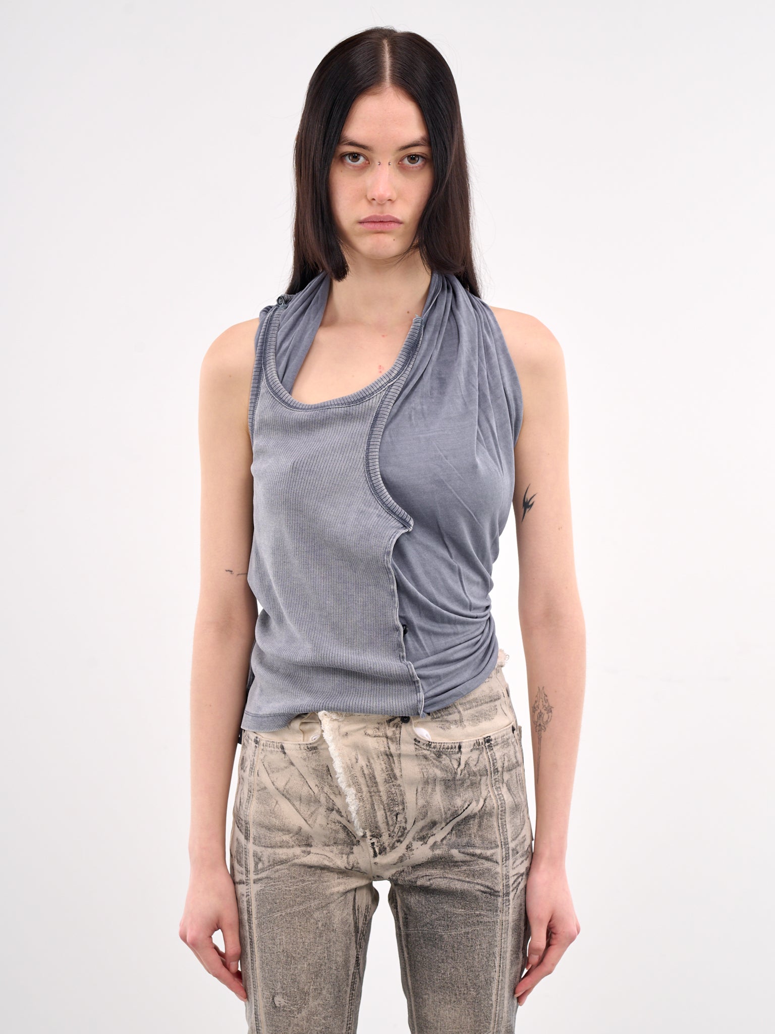 Insert Scarf Tank Top (105TO002-J100-WASHED-NAVY)