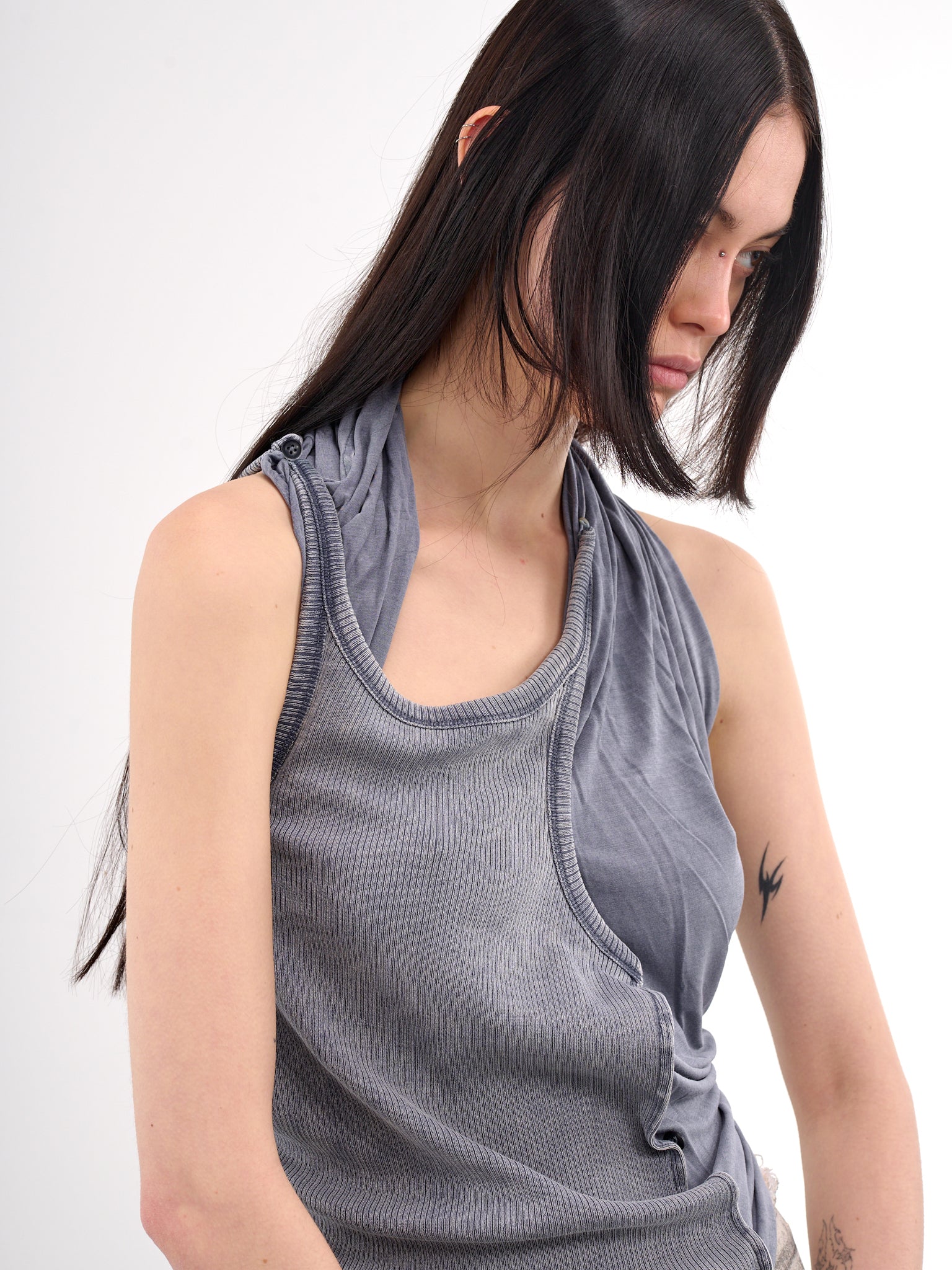 Insert Scarf Tank Top (105TO002-J100-WASHED-NAVY)