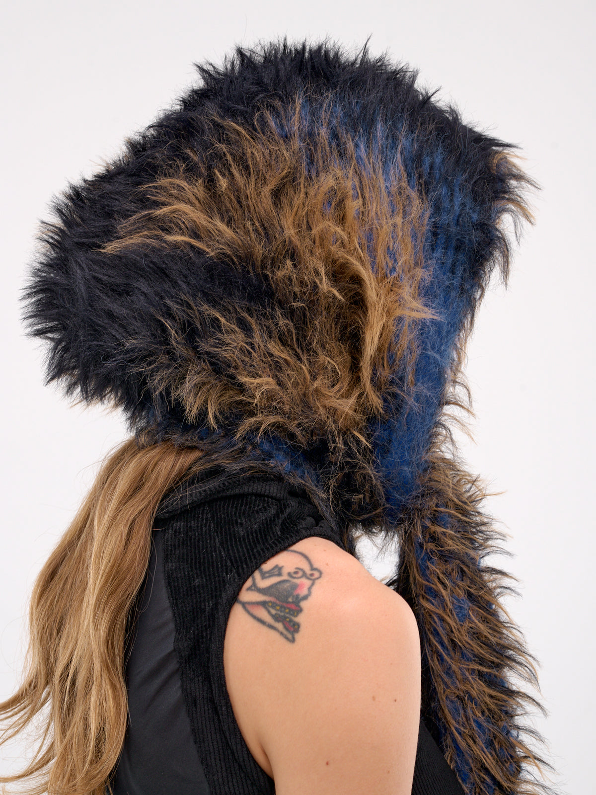 Hairy Gradient Scarf Hat (106KA004-Y78-BLACK-CAMEL-BLUE)