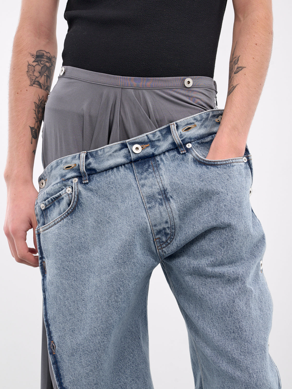 Collapsed Waist Jeans (107PA007-D14-ICE-BLUE-GREY)