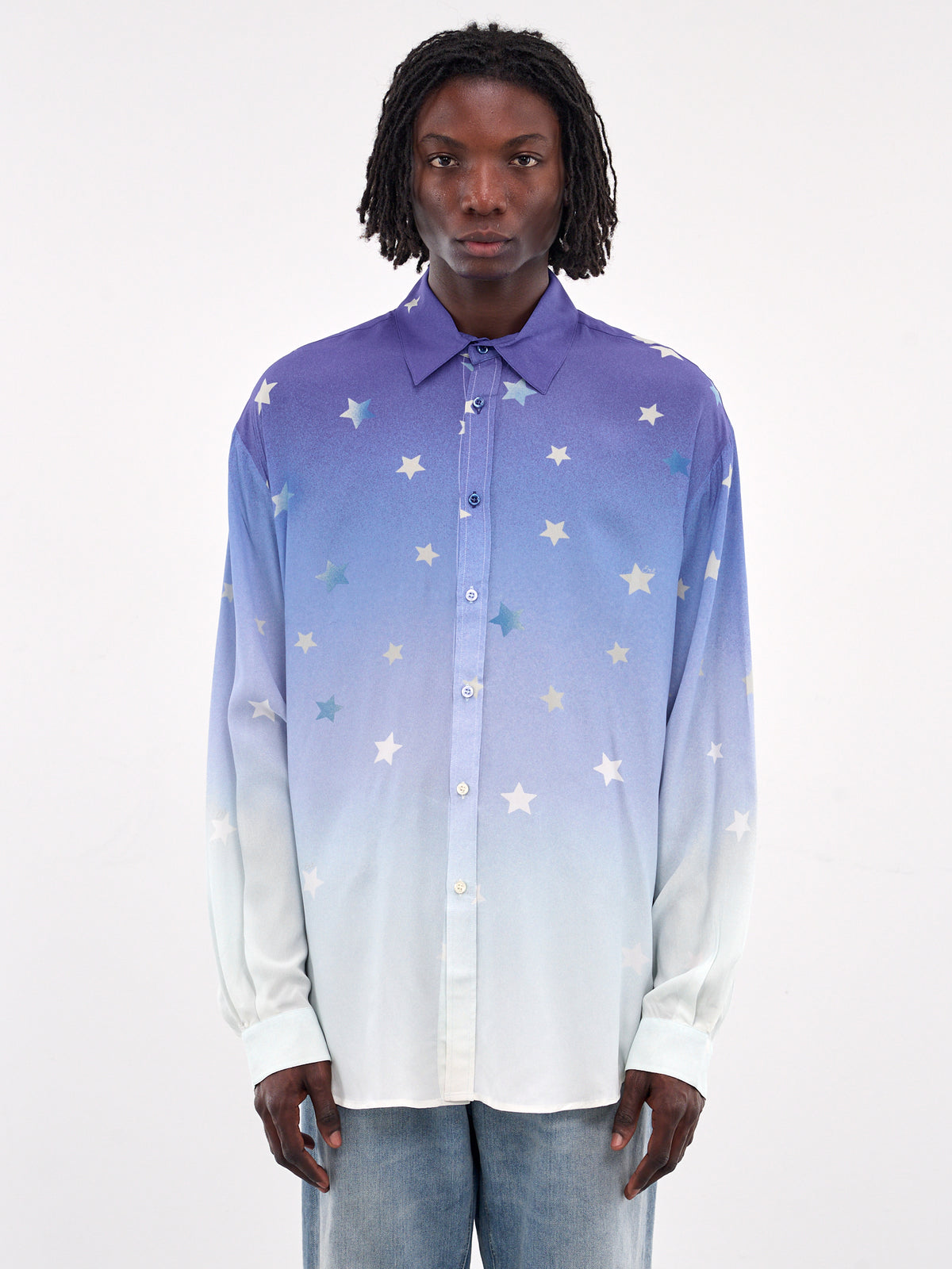 Printed Crepe Long Sleeve Shirt (10B003-STARRY)