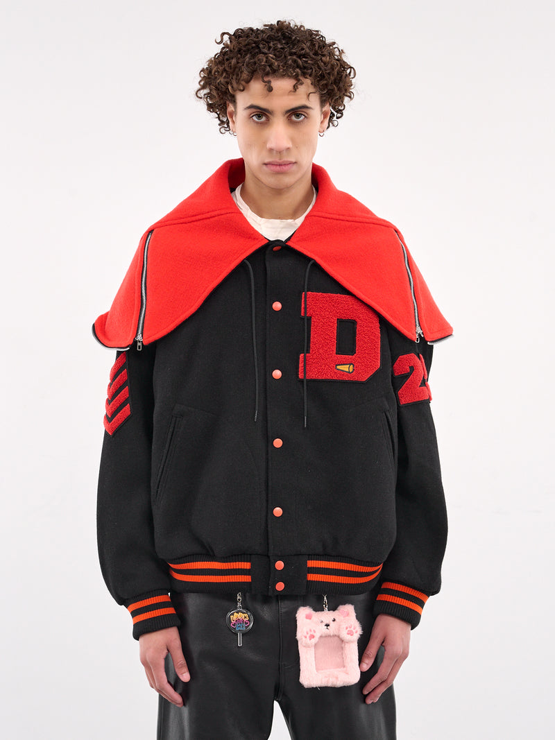 Petal Mouth Hooded Varsity Jacket (10BL209-BLACK)