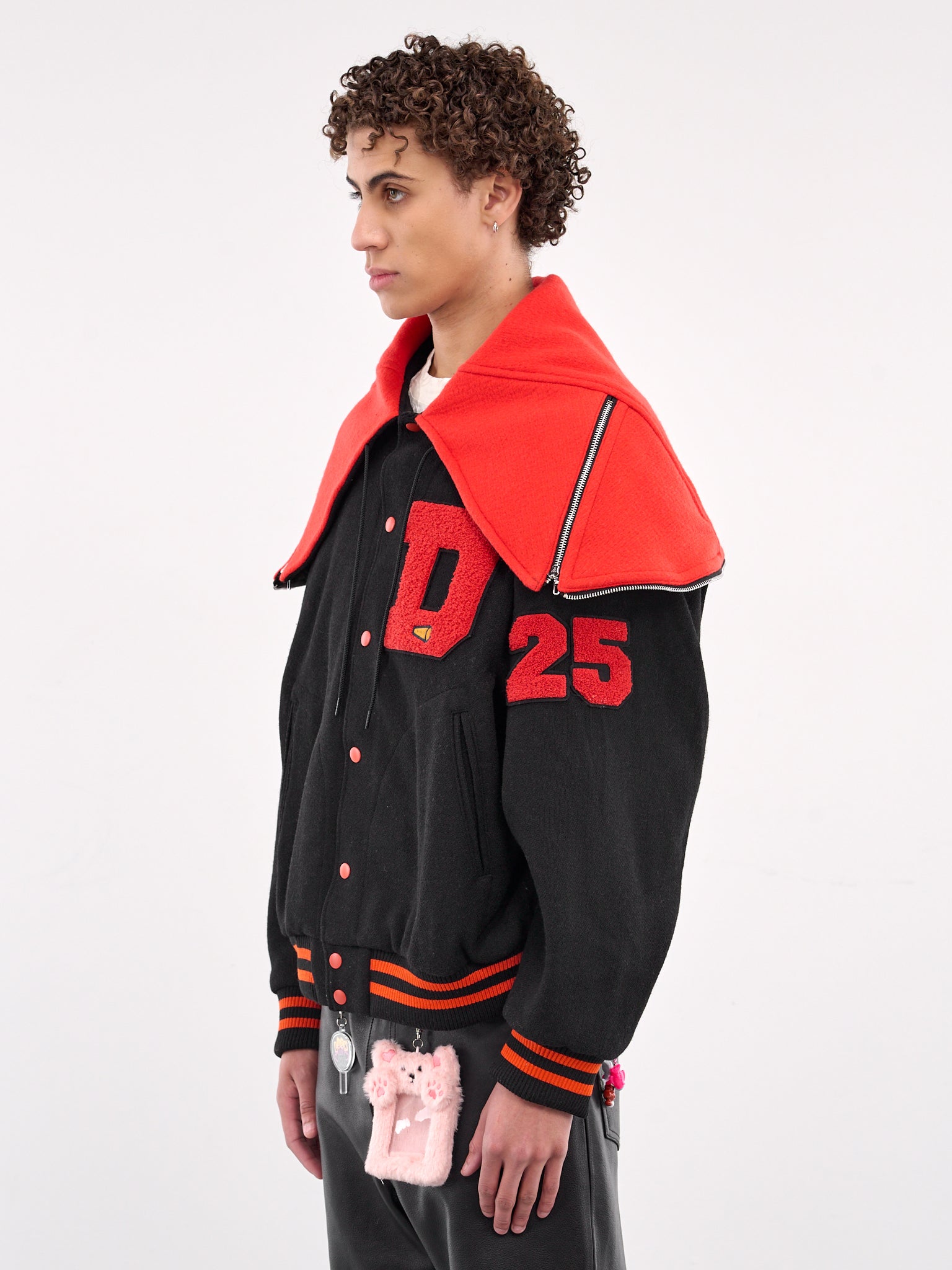 Petal Mouth Hooded Varsity Jacket (10BL209-BLACK)