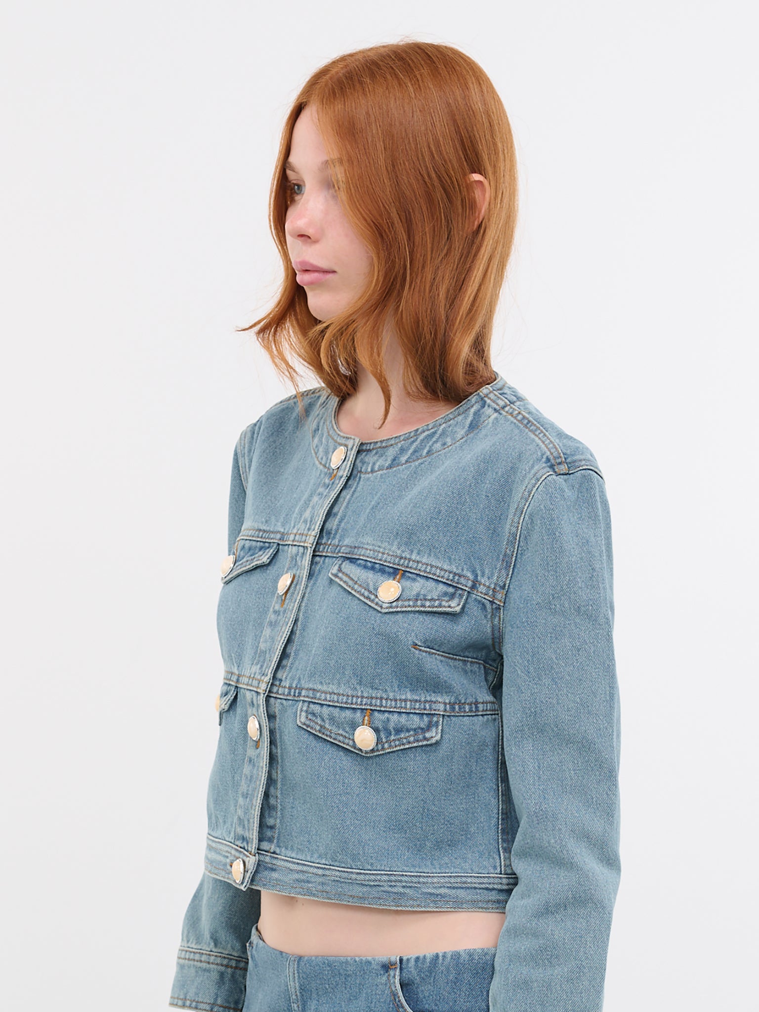 Buttoned Denim Jacket (113523-BLUE)