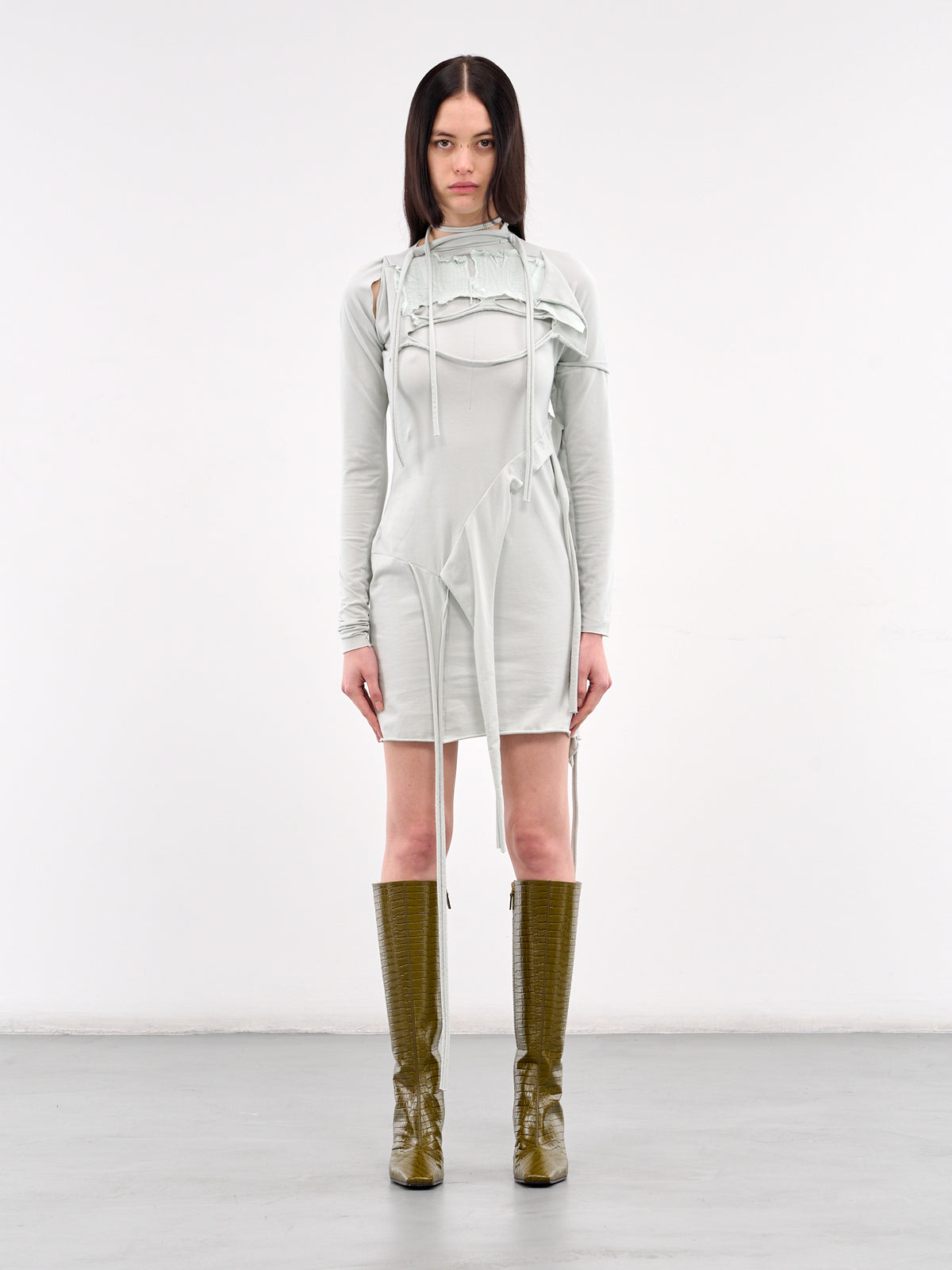 Deconstructed Long Sleeve Mini Dress (11550141501-GREY)