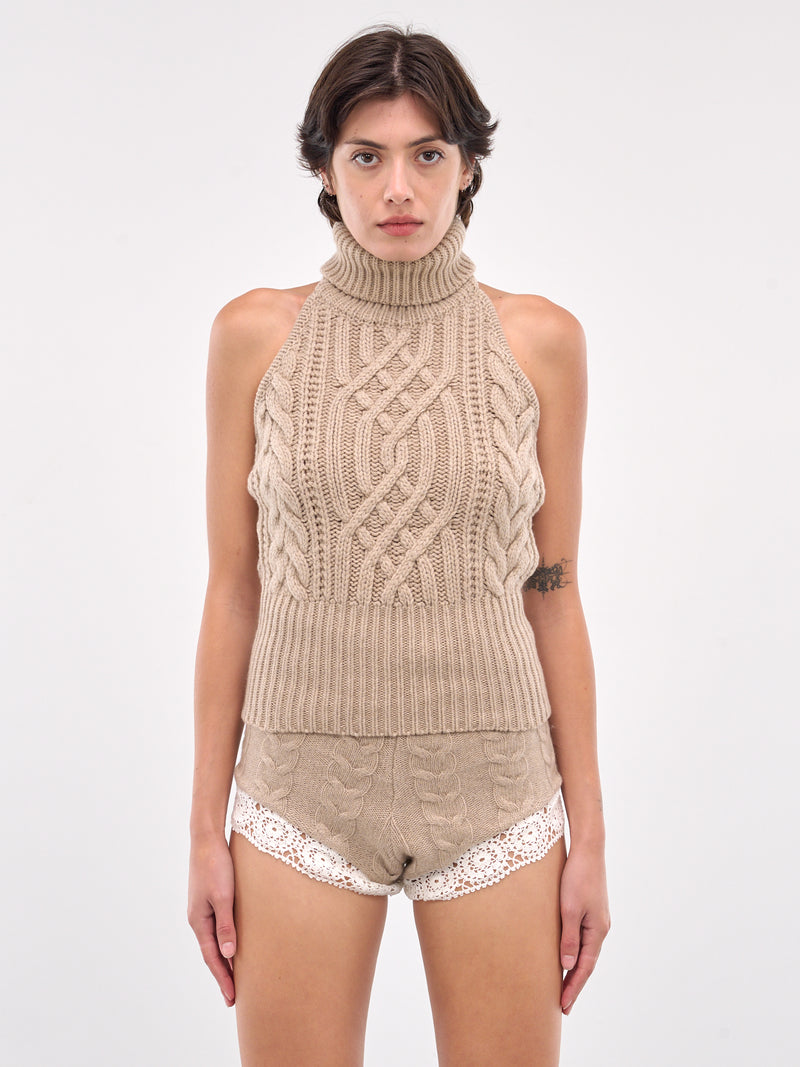 Cashmere Knit Sleeveless Turtleneck (14-363924-BEIGE)