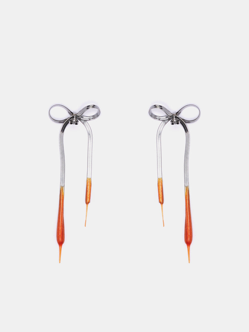 Laced Bow Earrings (12590032502-SILVER-ORANGE)