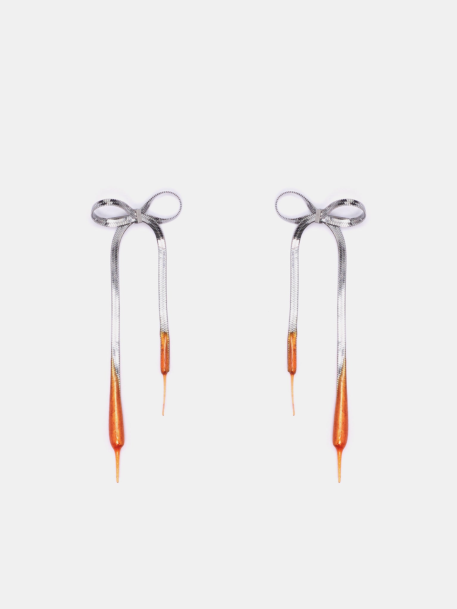 Laced Bow Earrings (12590032502-SILVER-ORANGE)