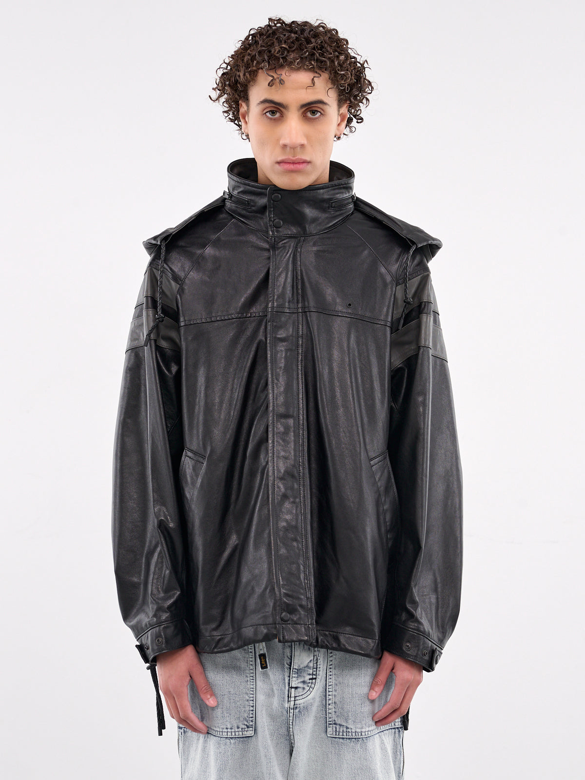 Lamb Leather Yacht Hooded Jacket (1525402005-BLACK)