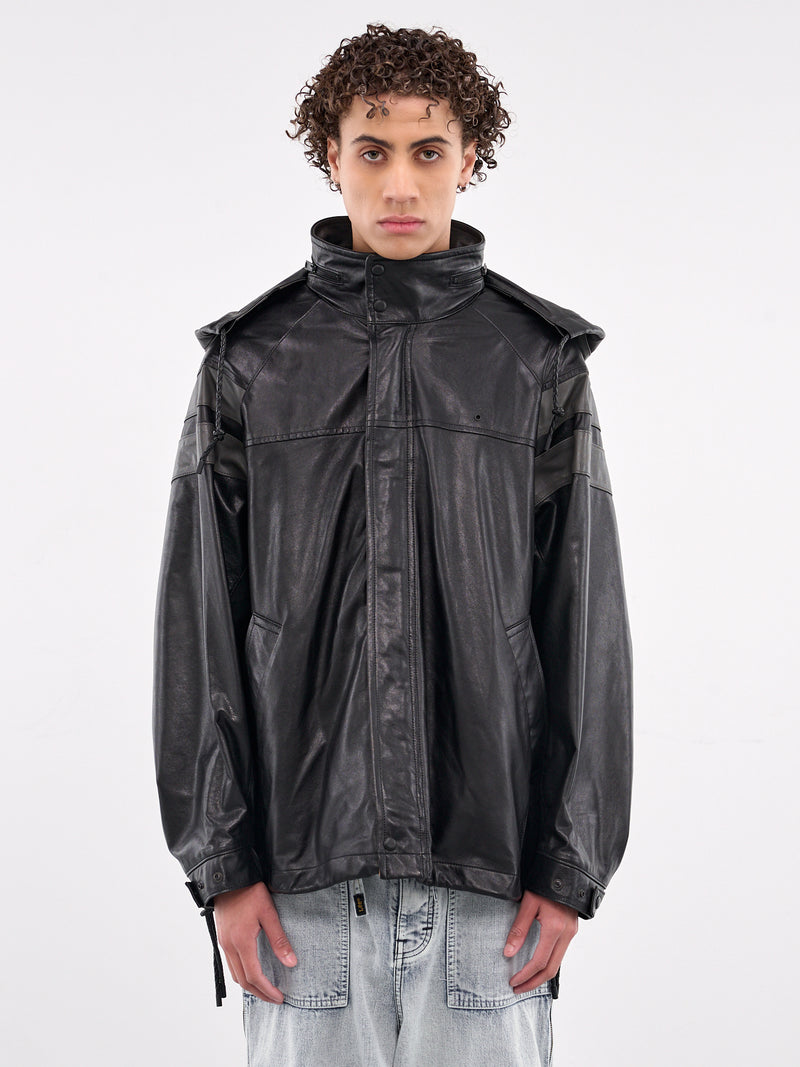 Lamb Leather Yacht Hooded Jacket (1525402005-BLACK)