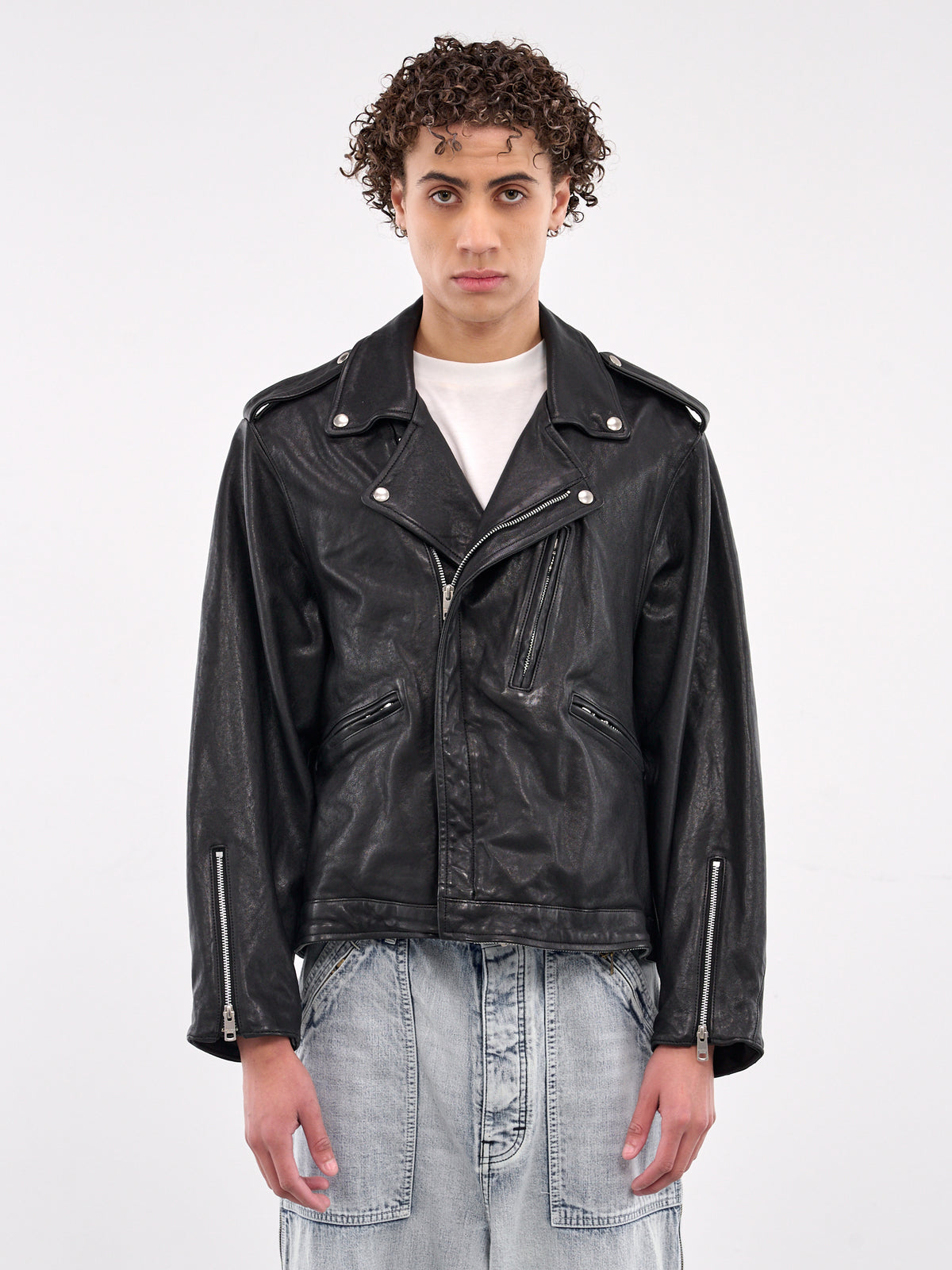 Double-End Leather Jacket (1525402006-BLACK)