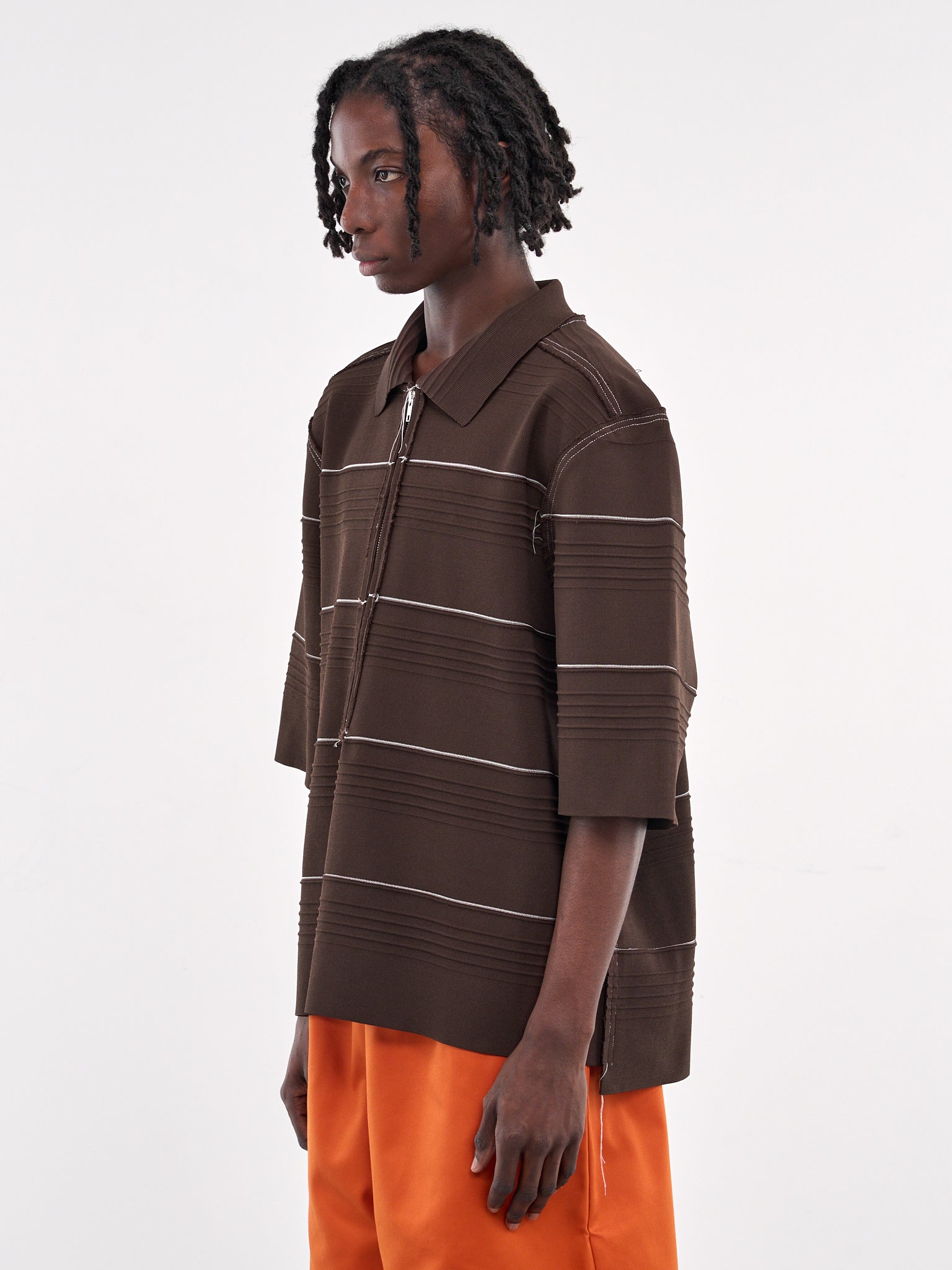 Striped Zip Polo Shirt (19-03-05-01-BROWN)