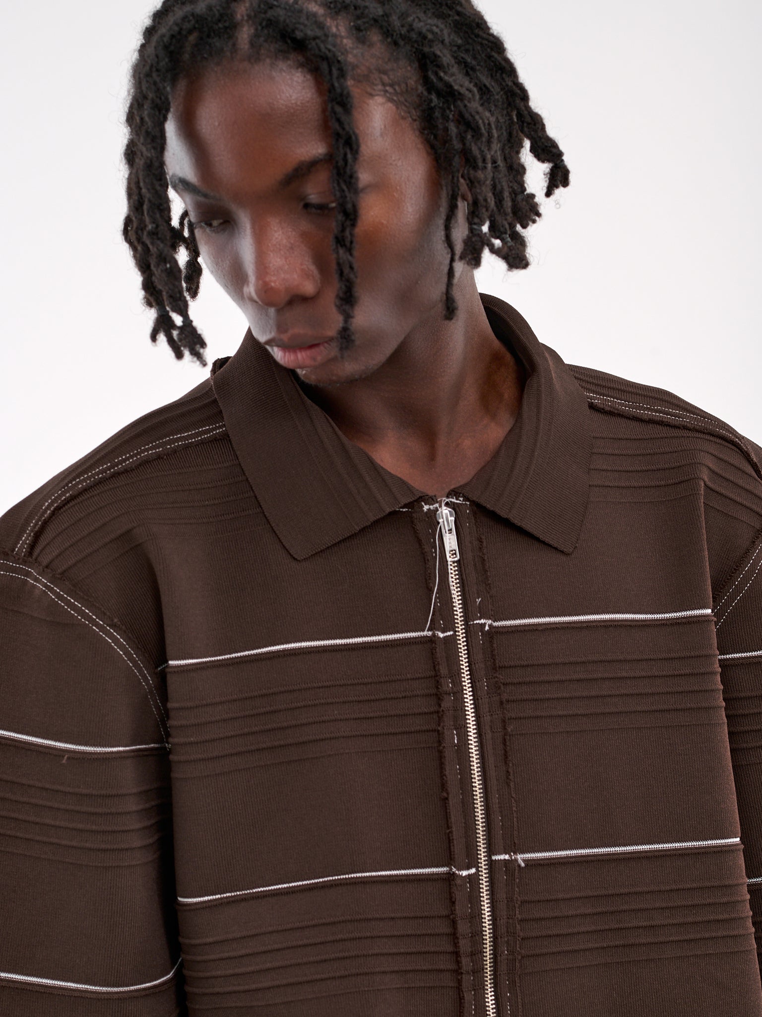 Striped Zip Polo Shirt (19-03-05-01-BROWN)