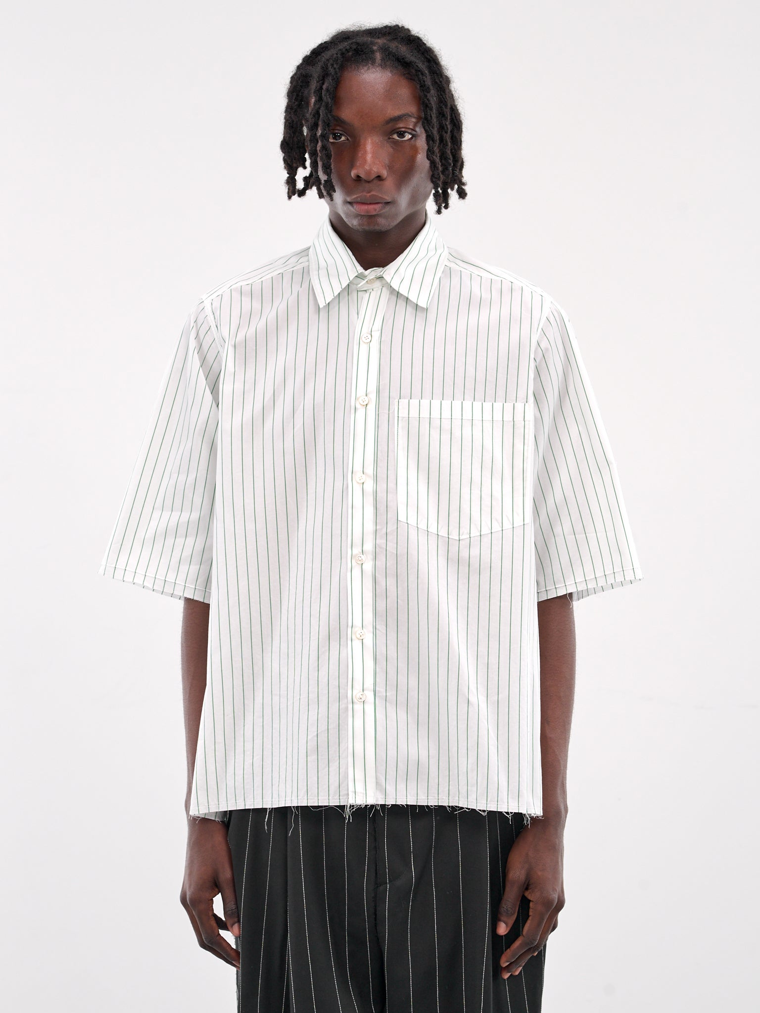 Striped Boxy Shirt (19-04-02-01-WHITE-GREEN-STRIPE)