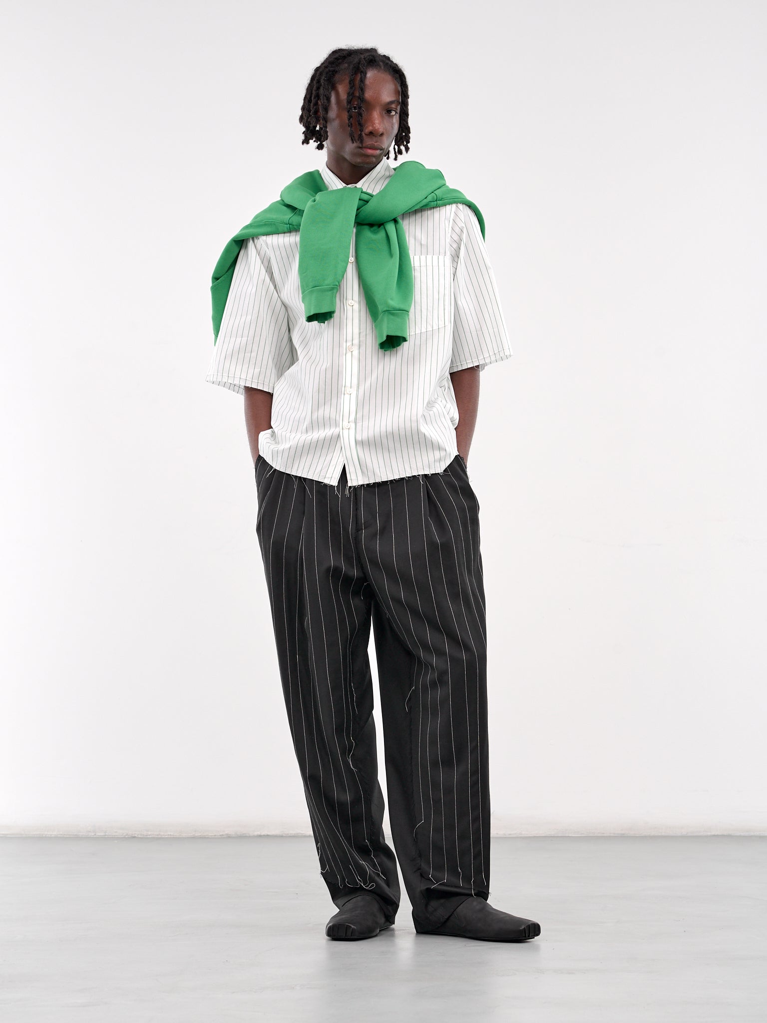 Striped Boxy Shirt (19-04-02-01-WHITE-GREEN-STRIPE)