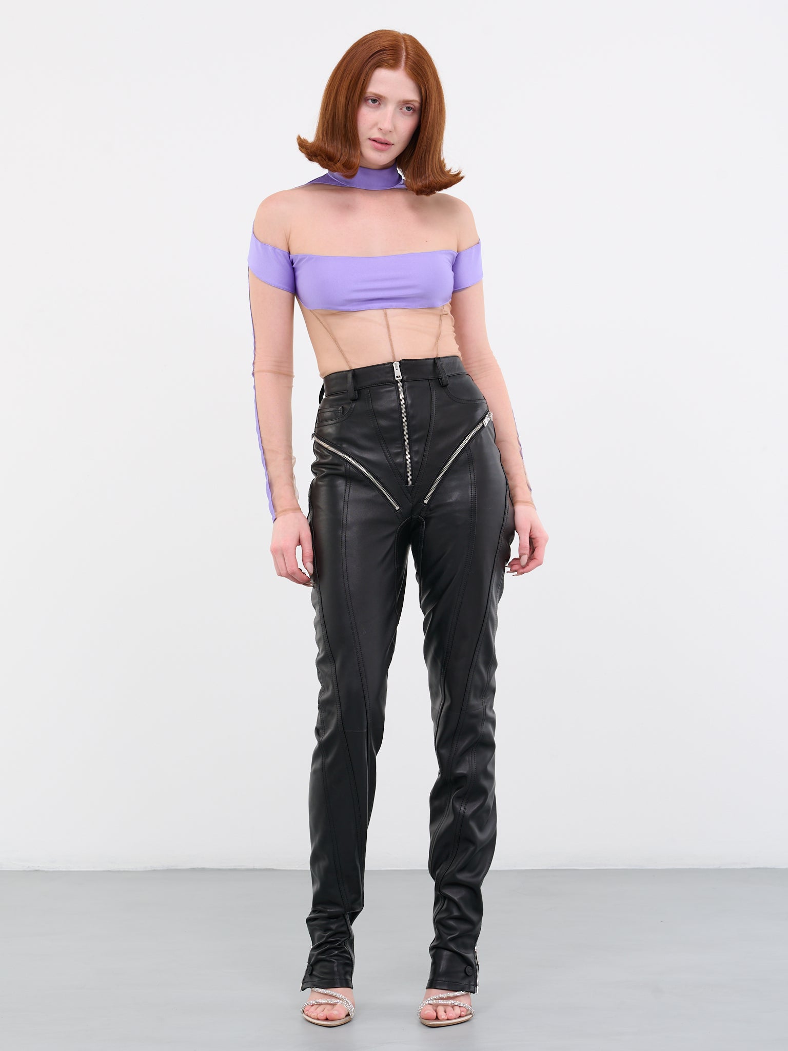 Mugler Illusion Stretch Bodysuit in Lilac & Nude 02, Purple. Size 34 (also  in ).