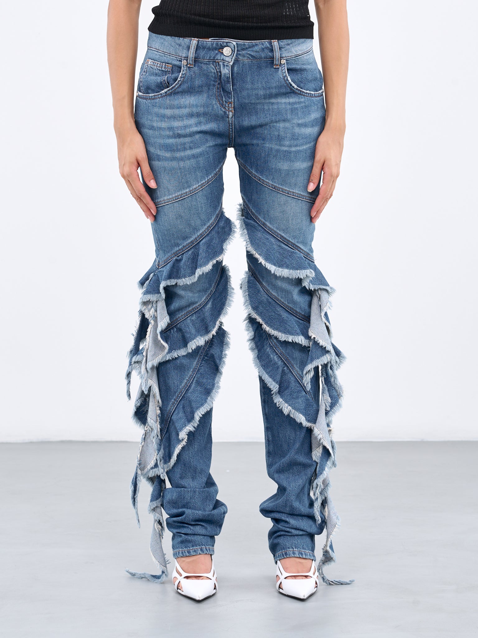 Women's Denim Ruffle Flare Bell Bottom Medium Waist Jeans Skinny Pencil  Trousers, blue, s : Amazon.de: Fashion