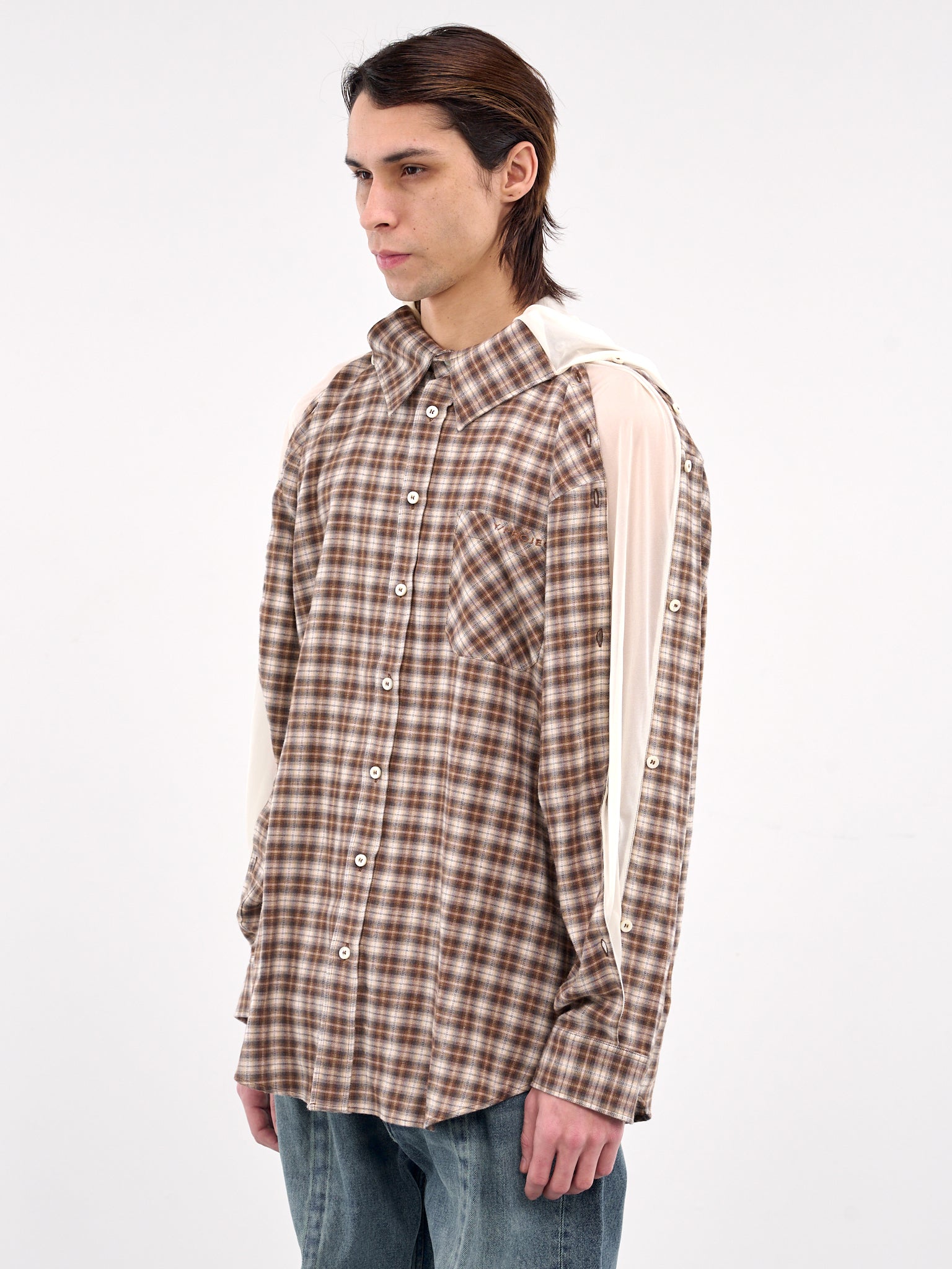 Insert Hood Shirt (201SI012-F525-BROWN-BEIGE-CHEC)