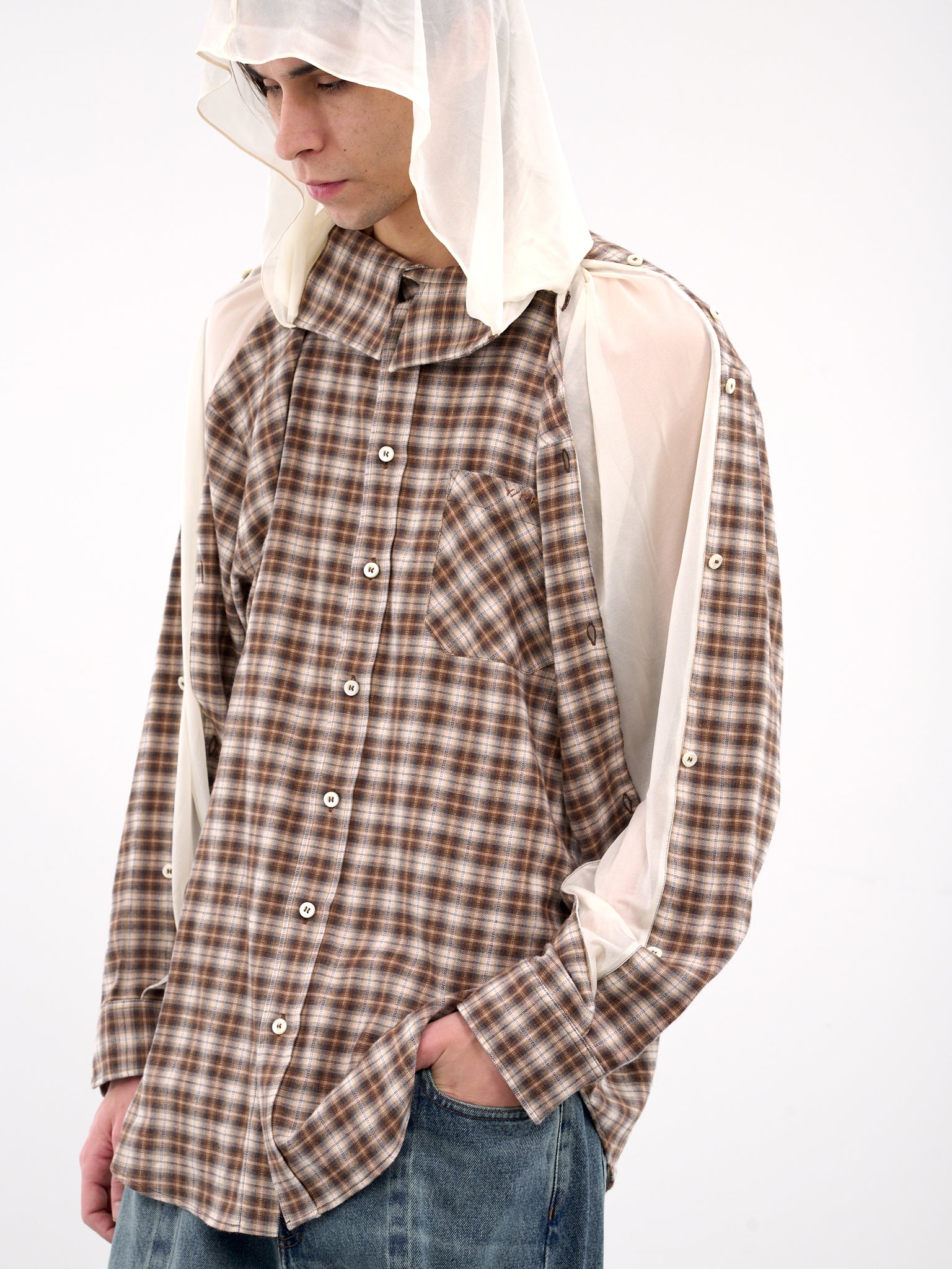 Insert Hood Shirt (201SI012-F525-BROWN-BEIGE-CHEC)