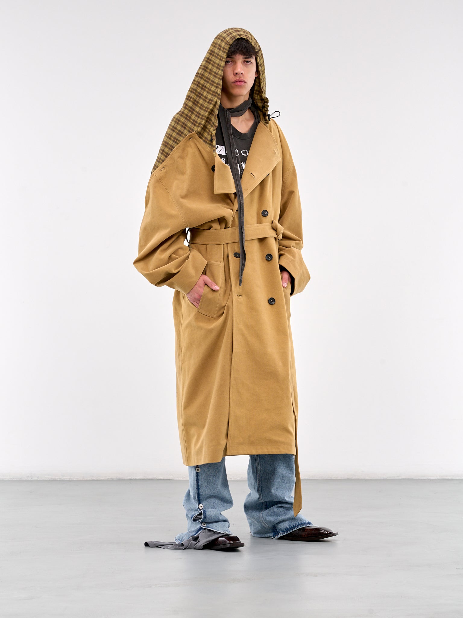 Insert Hood Trench Coat (203CO003-F528-DARK-BEIGE)