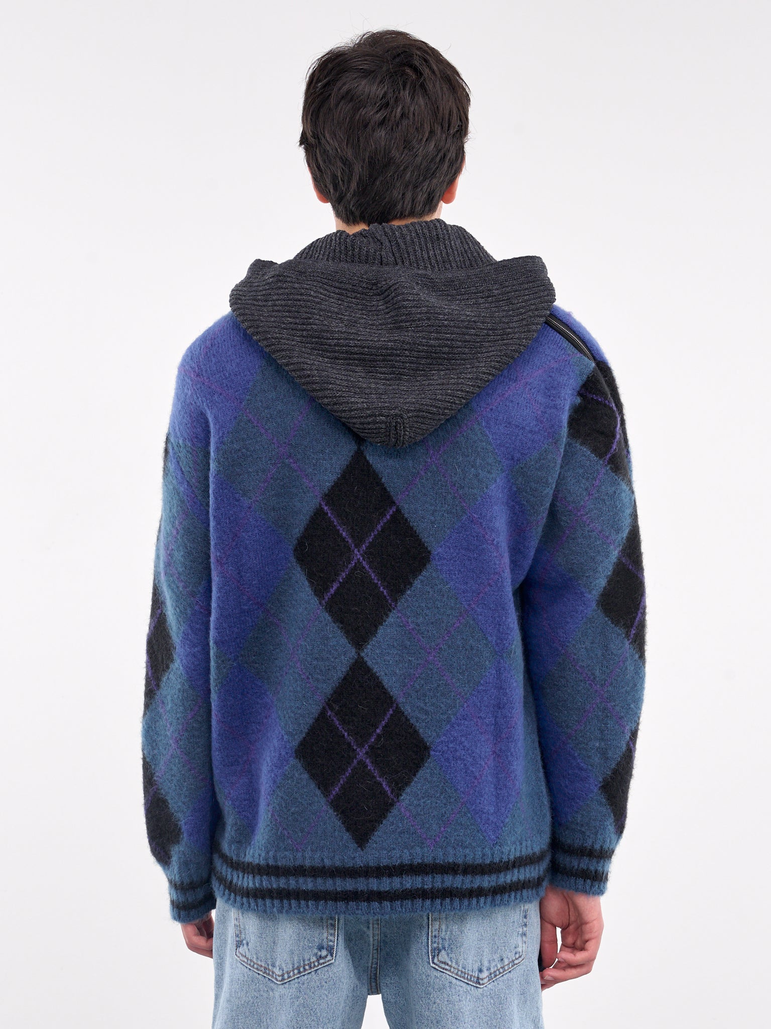 Zip Insert Hood Pullover (206SW005-Y64-BLUE-GREY-ARGYLE)