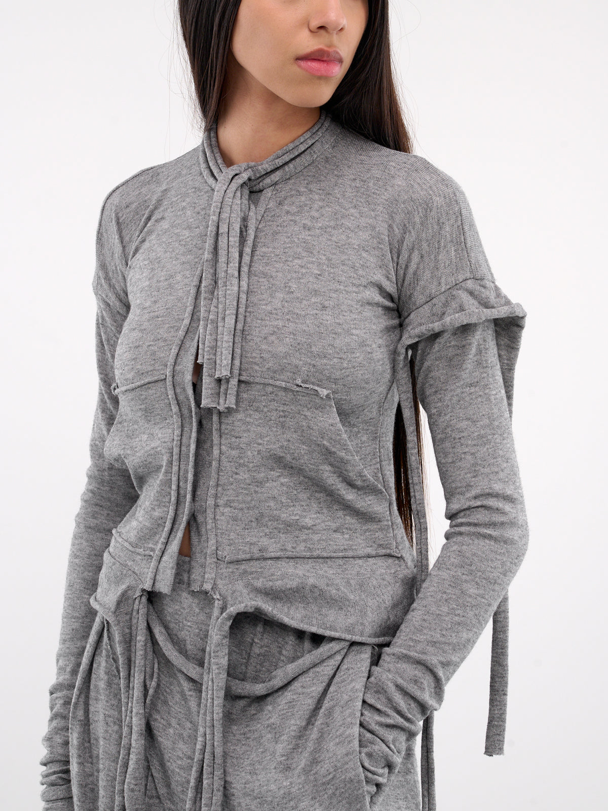 Asymmetric Strap Cardigan (2204020311-GREY)