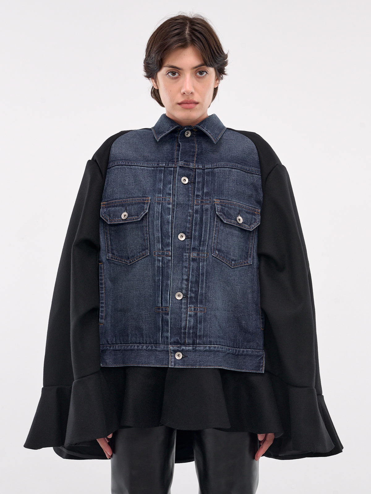 Denim x Wool Melton Cape (24-07550-402-BLUE-BLACK)