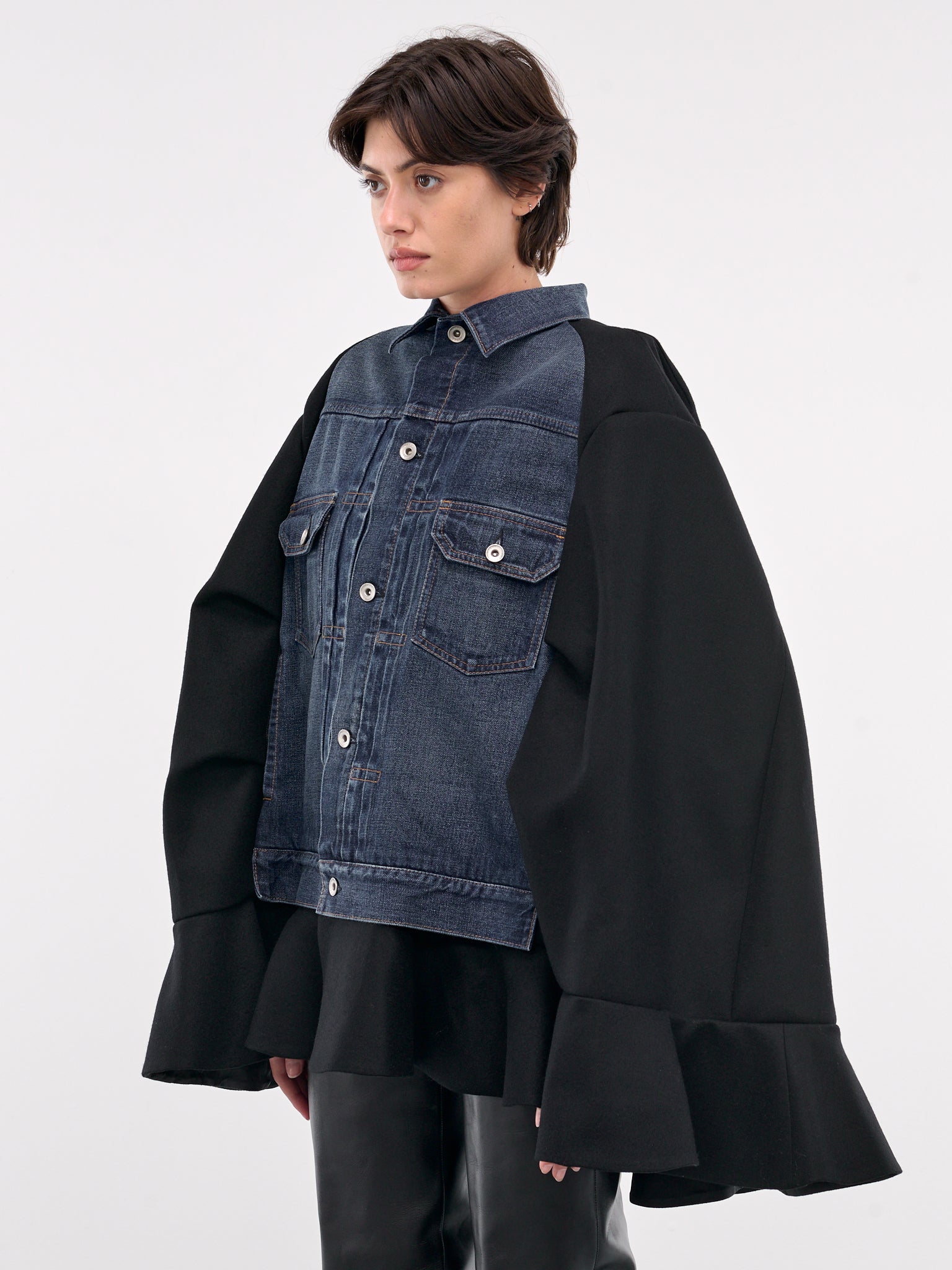 Denim x Wool Melton Cape (24-07550-402-BLUE-BLACK)