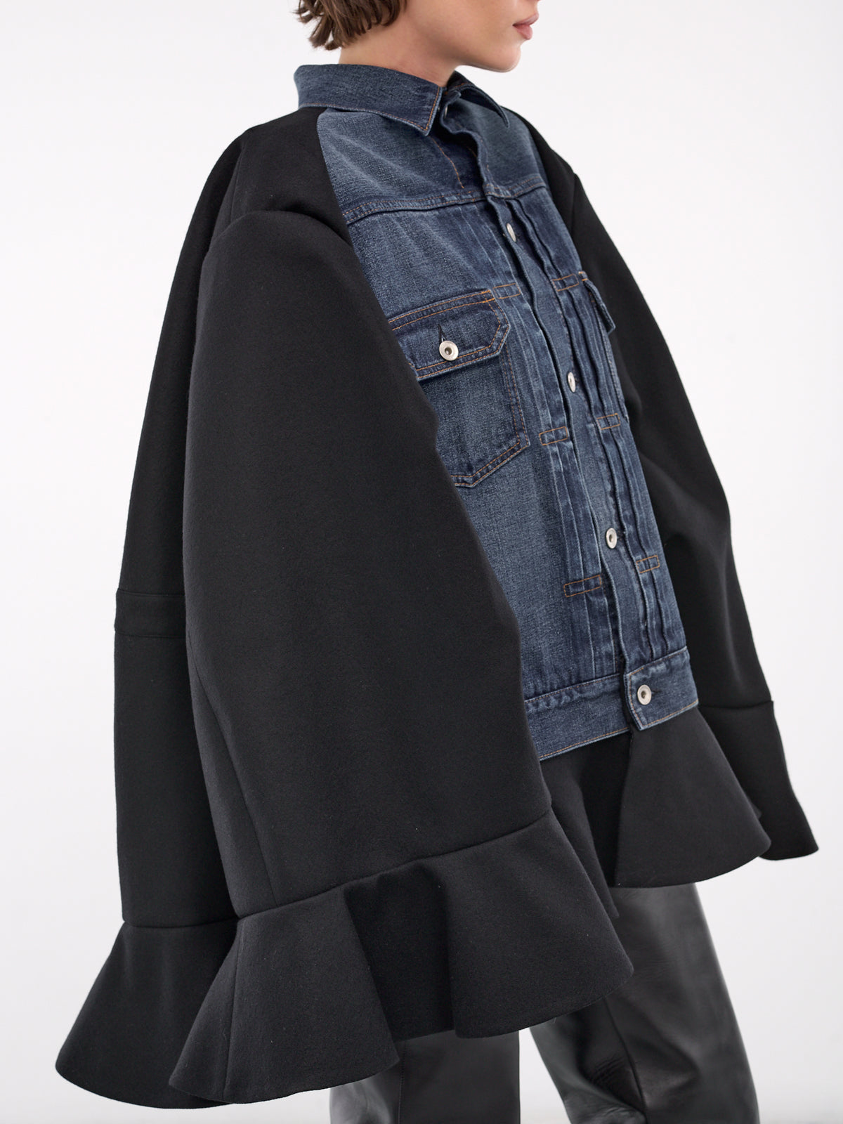 Denim x Wool Melton Cape (24-07550-402-BLUE-BLACK)