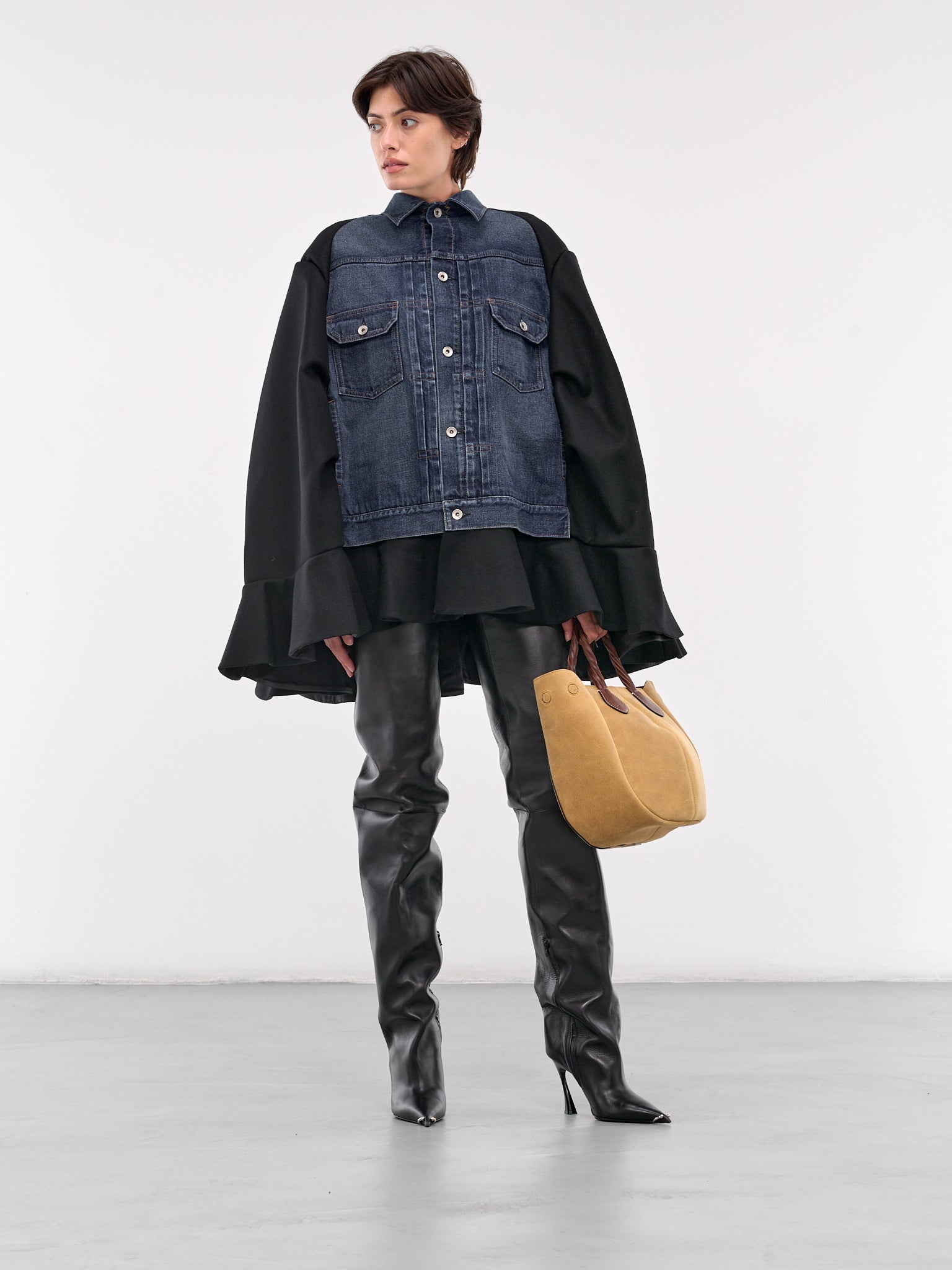 Denim x Wool Melton Cape (24-07550-402-BLUE-BLACK)