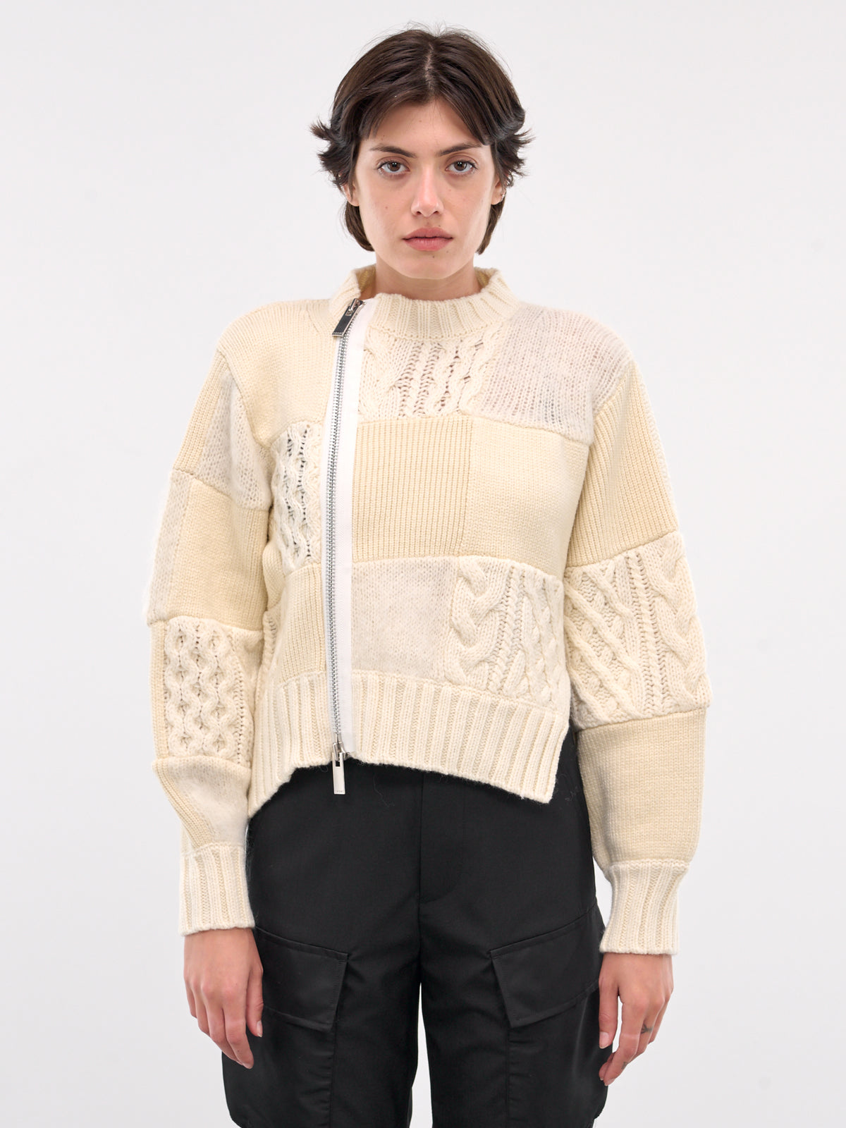 Patchwork Knit Blouson (24-07581-151-OFF-WHITE)