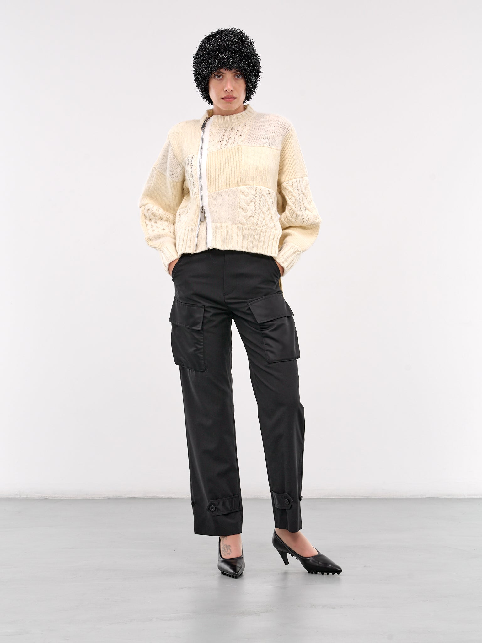 Patchwork Knit Blouson (24-07581-151-OFF-WHITE)