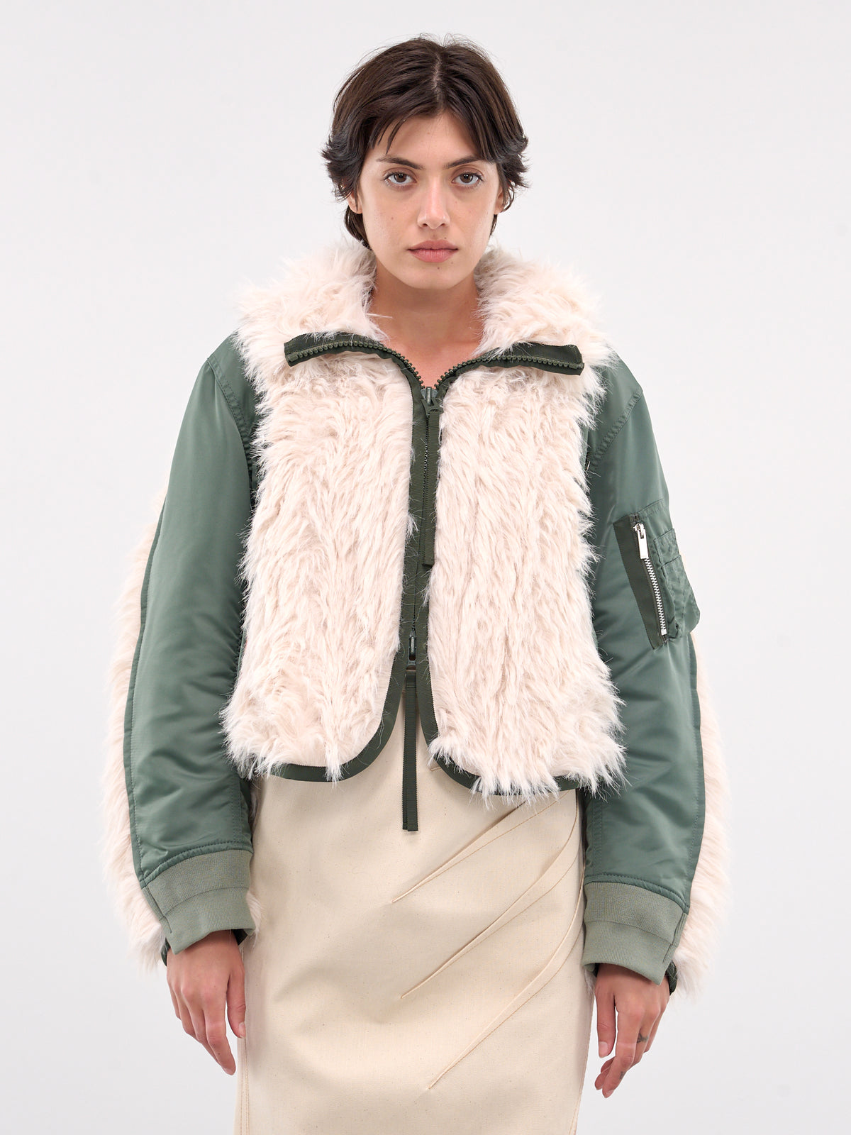 Faux Fur x Nylon Twill Blouson (24-07604-063-ECRU-KHAKI)