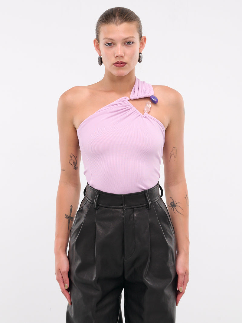 Tri Crystal Stone Shoulder Tank (24021159-PINK-TOURMALINE)