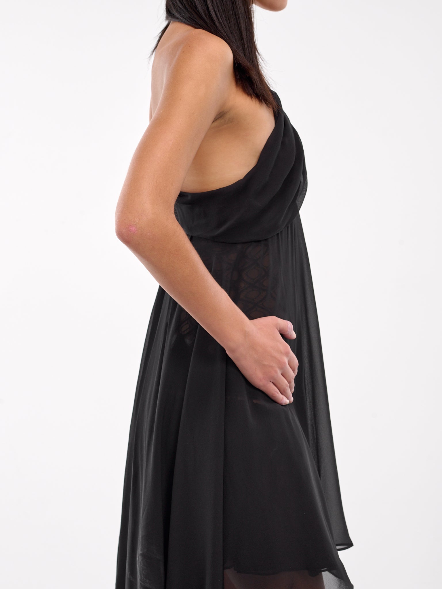 Fluted Silk Chemise Dress (24033154-BLACK)