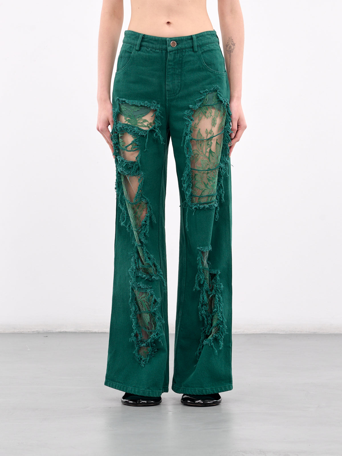 Arboreal Distressed Lace Jeans (24045125-EVERGREEN)