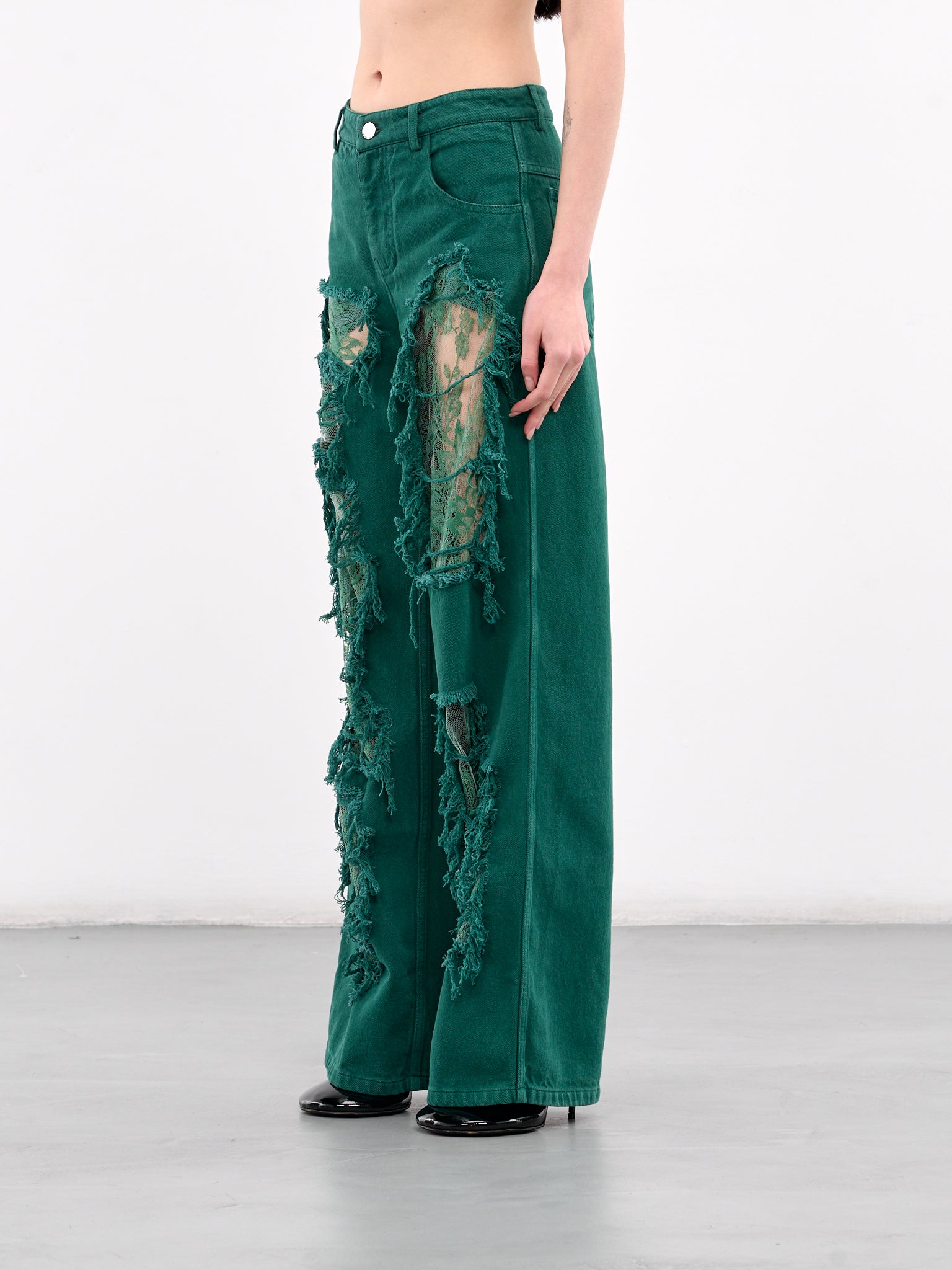 Arboreal Distressed Lace Jeans (24045125-EVERGREEN)