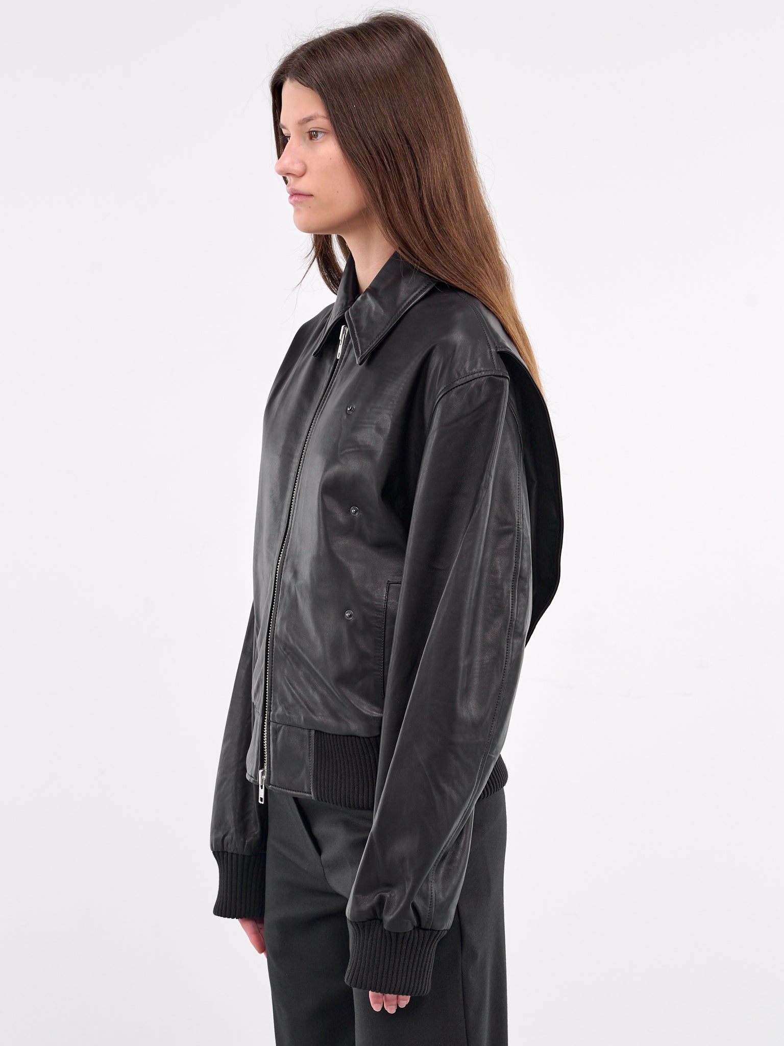 Leather Flight Bomber Jacket (24046276-BLACK)