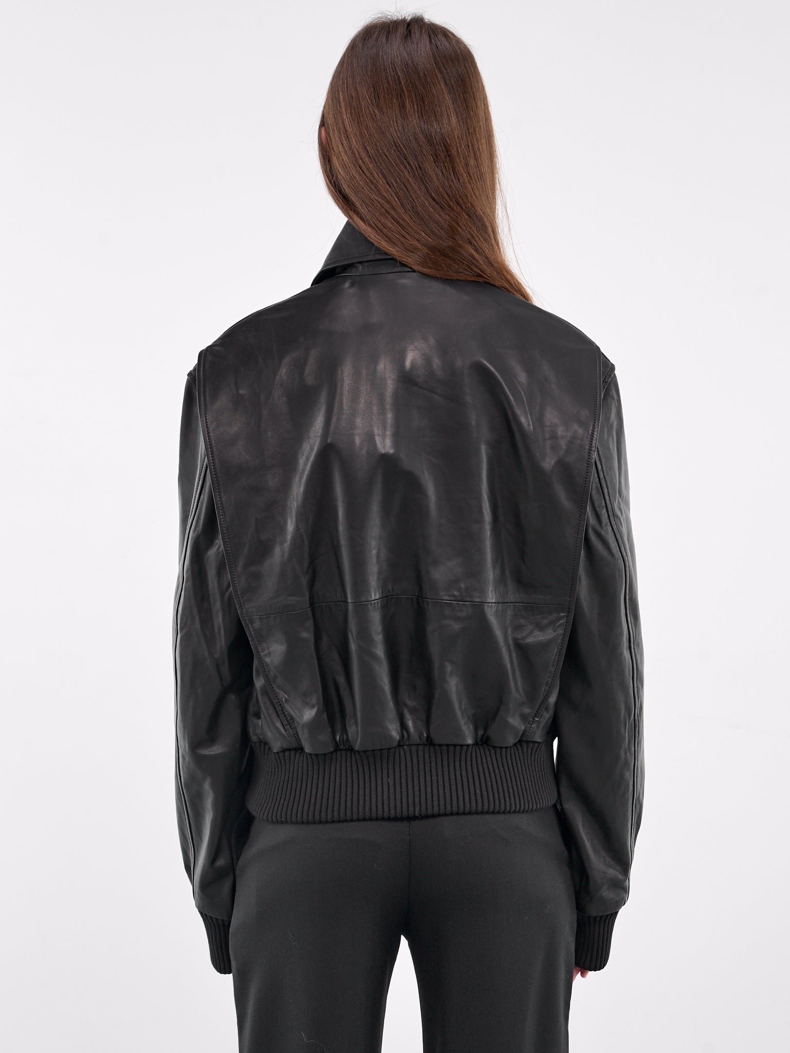 Leather Flight Bomber Jacket (24046276-BLACK)